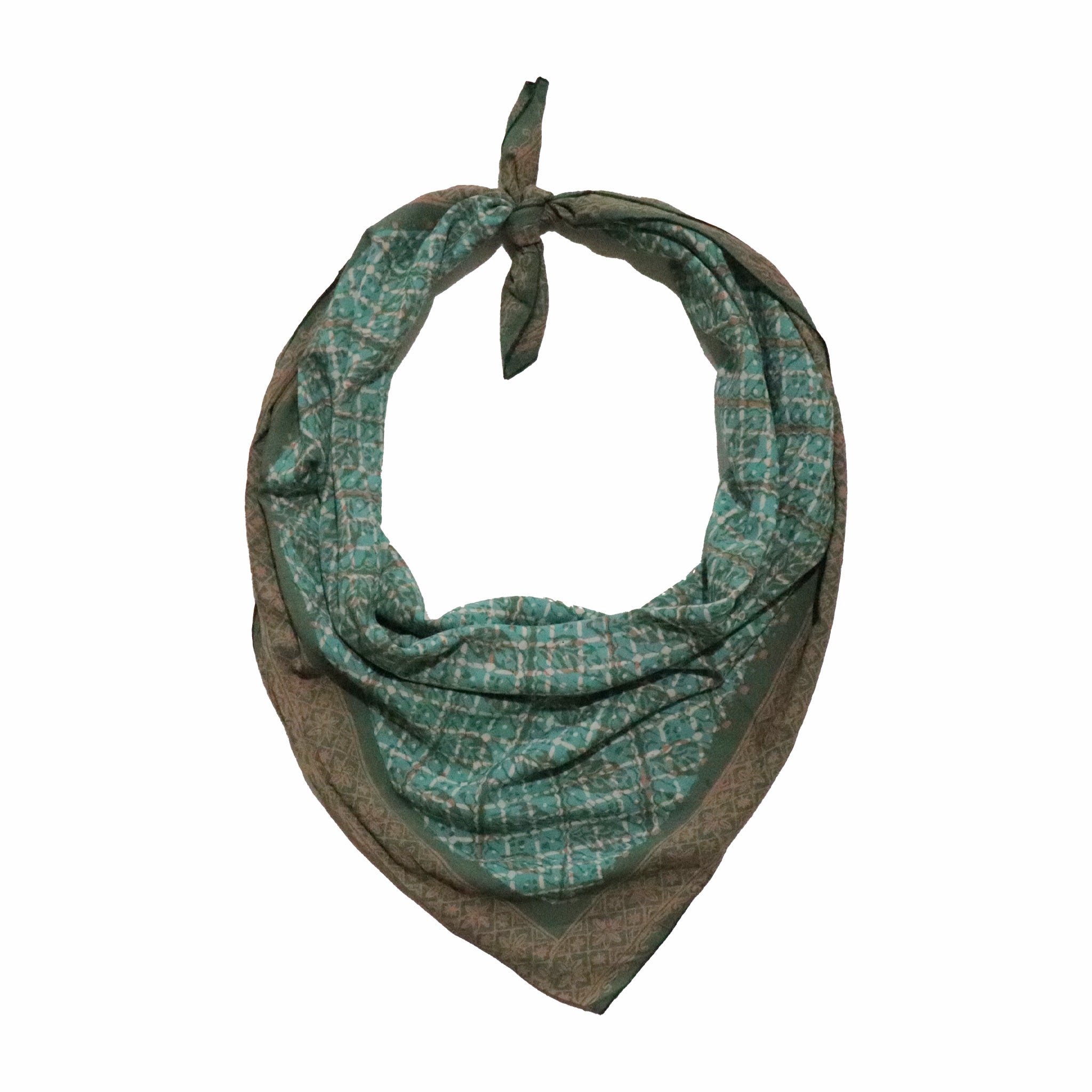 Large 39" Hand Dyed Batik Bandana - Leaf Grid