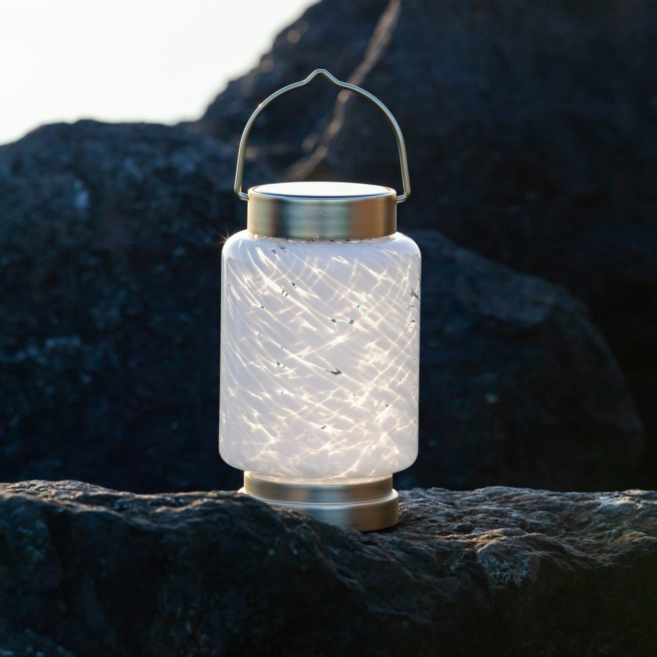 Boaters Solar Glass Lantern on rocks