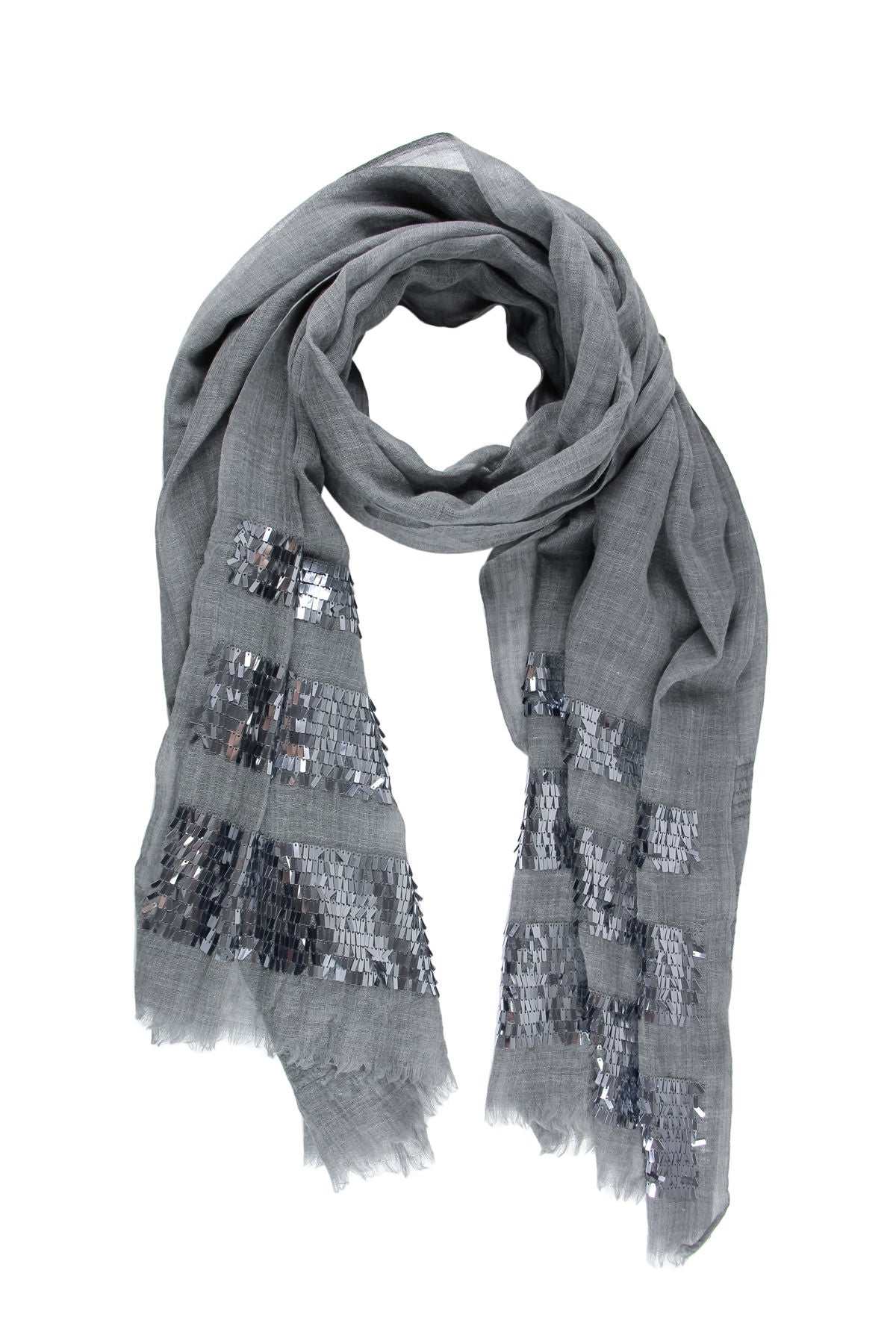 Fringe Sequins Scarf - Grey