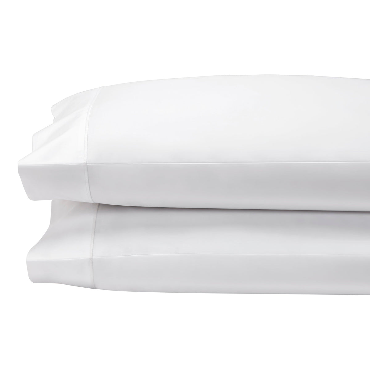 ASP-533-2032_1|Two stacked plain white 100% cotton pillowcases with a smooth sateen weave texture and a simple open end.