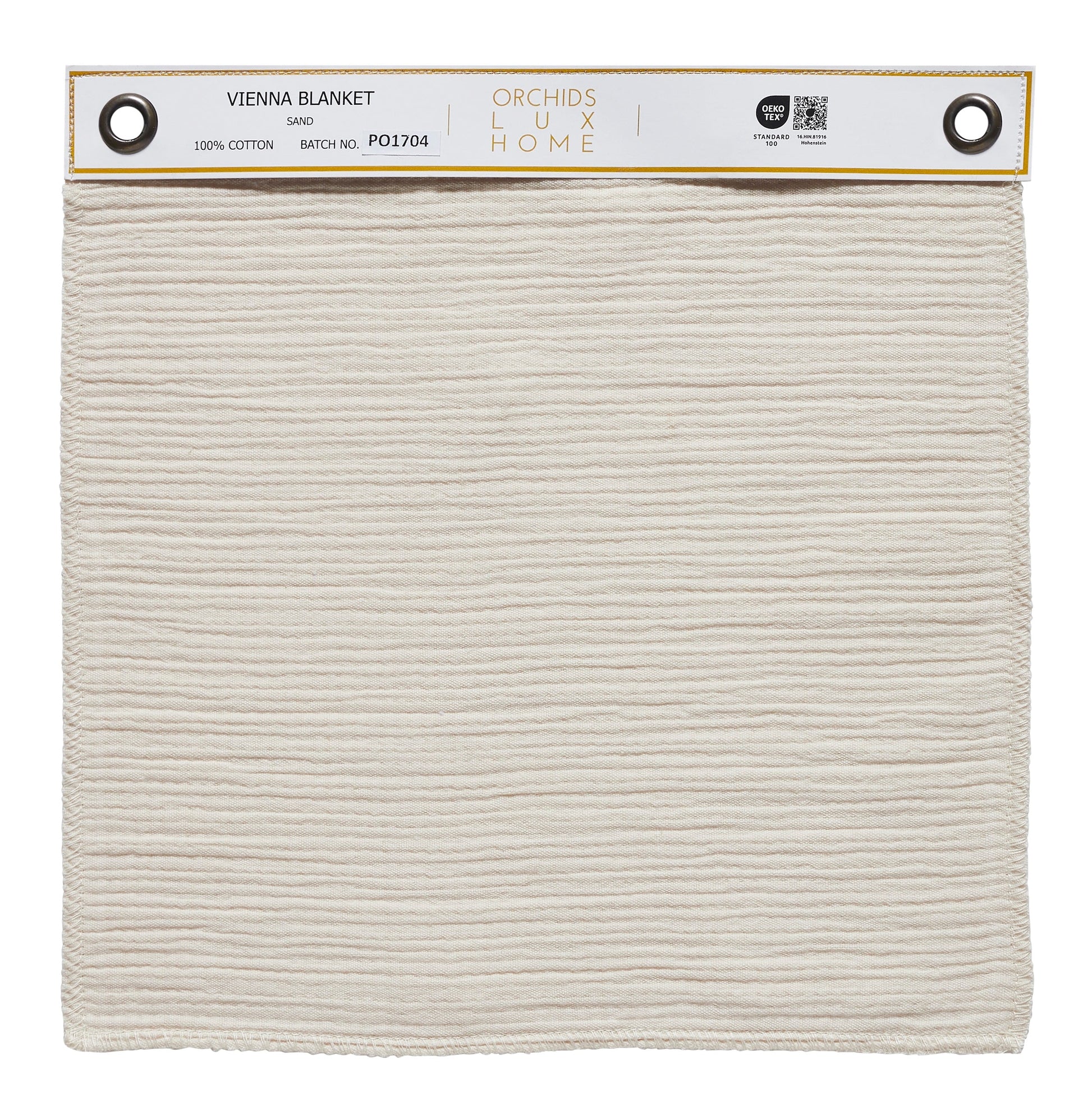 SWT-860-1010_1|100% cotton Vienna blanket swatch in sand color, soft textured fabric, perfect for a cozy and stylish home.
