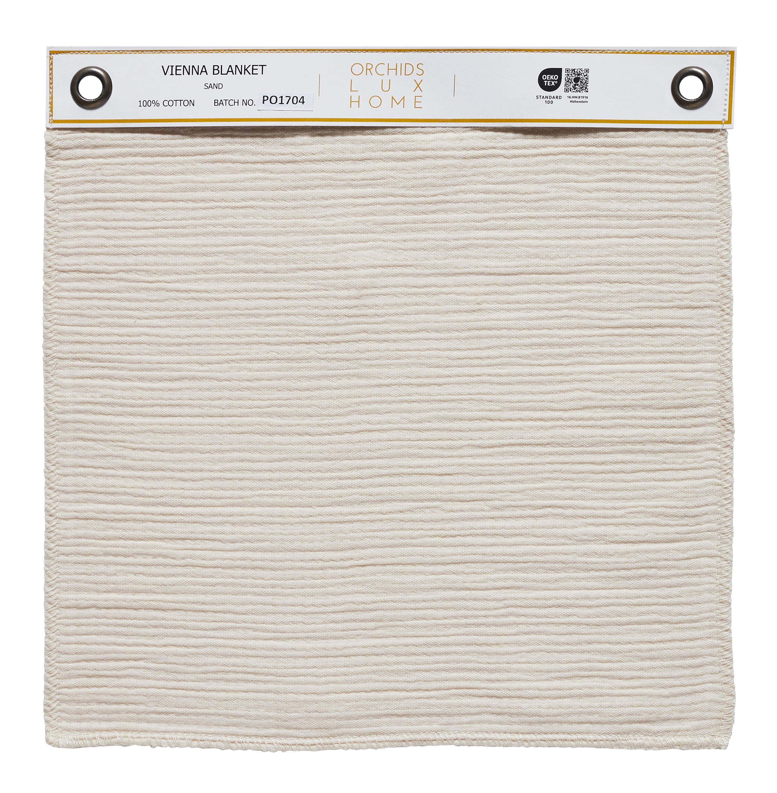 SWT-860-1010_1|100% cotton Vienna blanket swatch in sand color, soft textured fabric, perfect for a cozy and stylish home.