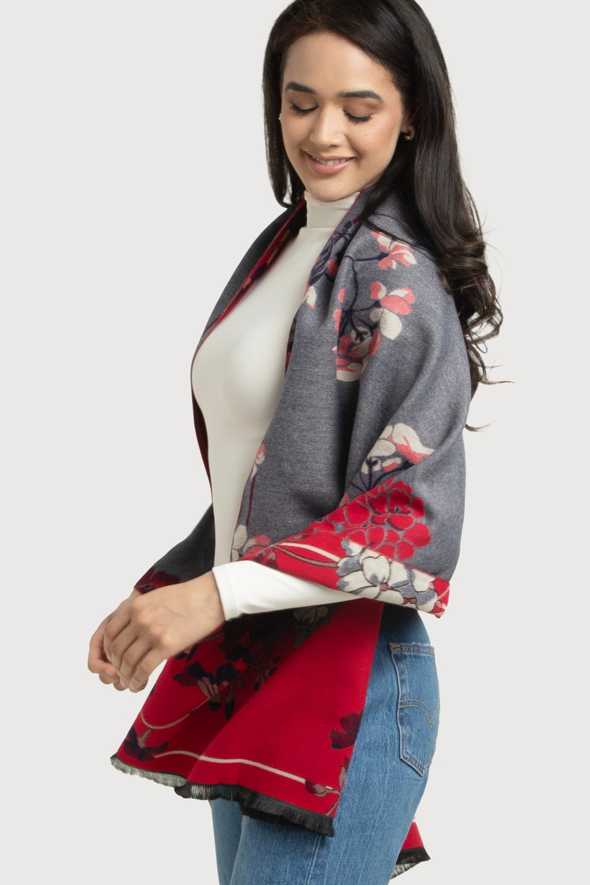 Reversible Denim Scarf - Gray