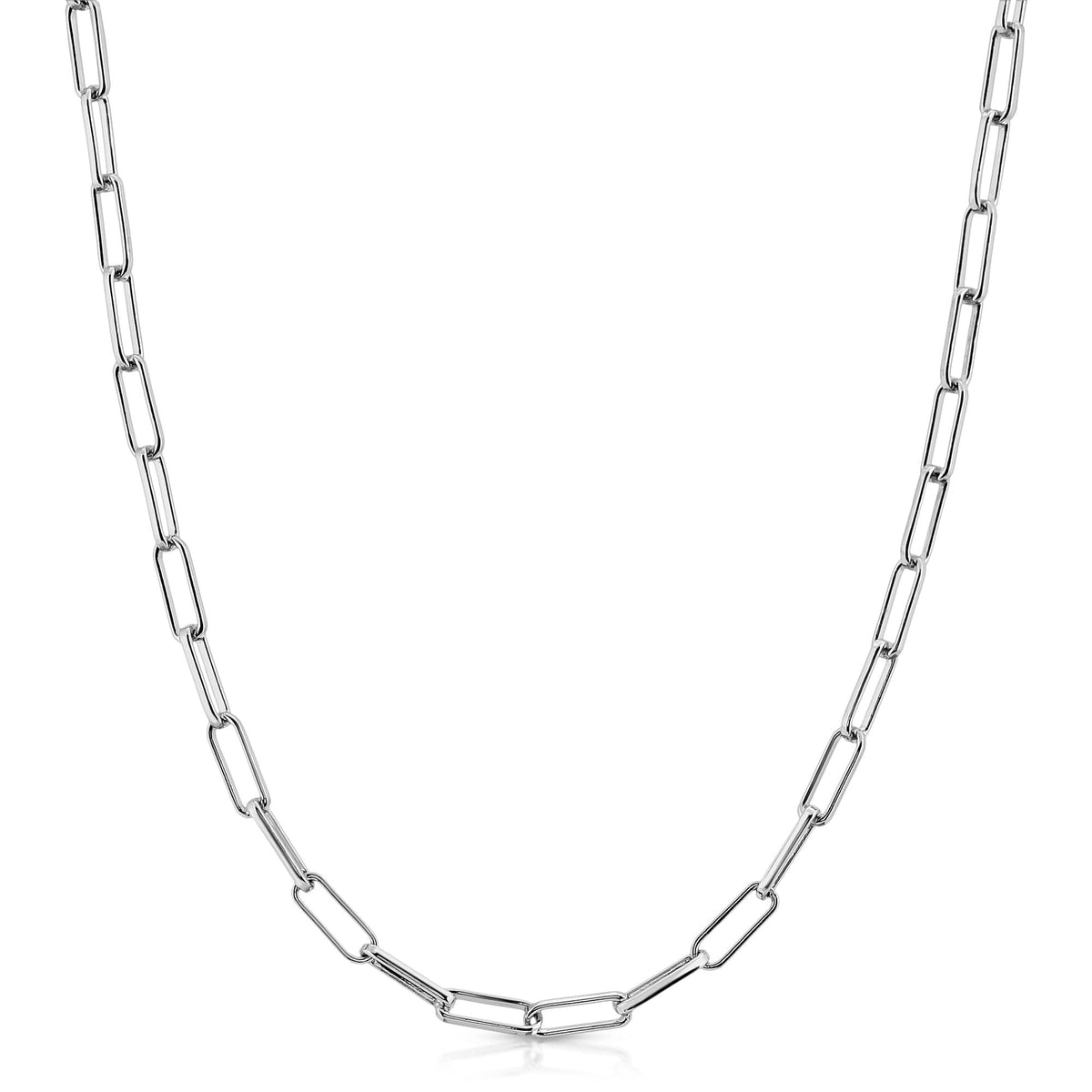 Silver rectangular link chain from Elongated Link Mask Chain collection