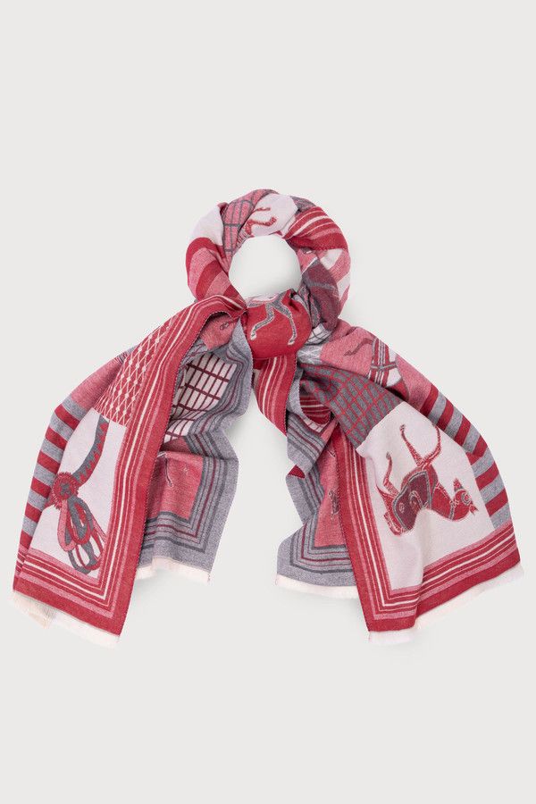 Equestrian Patchwork Knit Scarf - Red