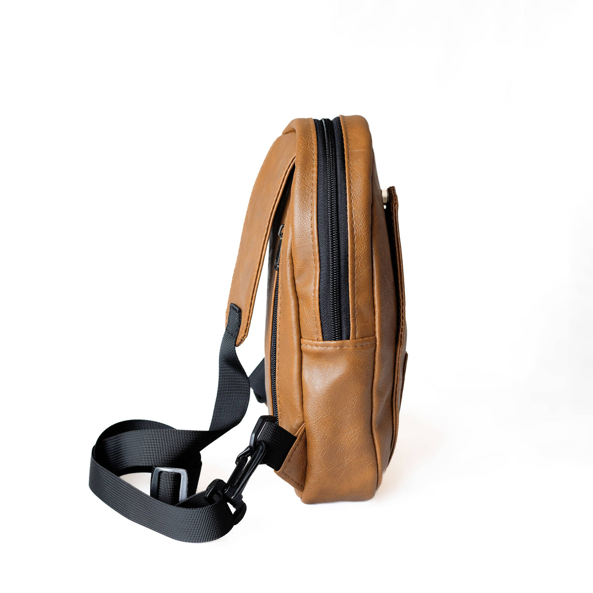 Buru dark tan vegan leather hands-free sling bag #color_brown
