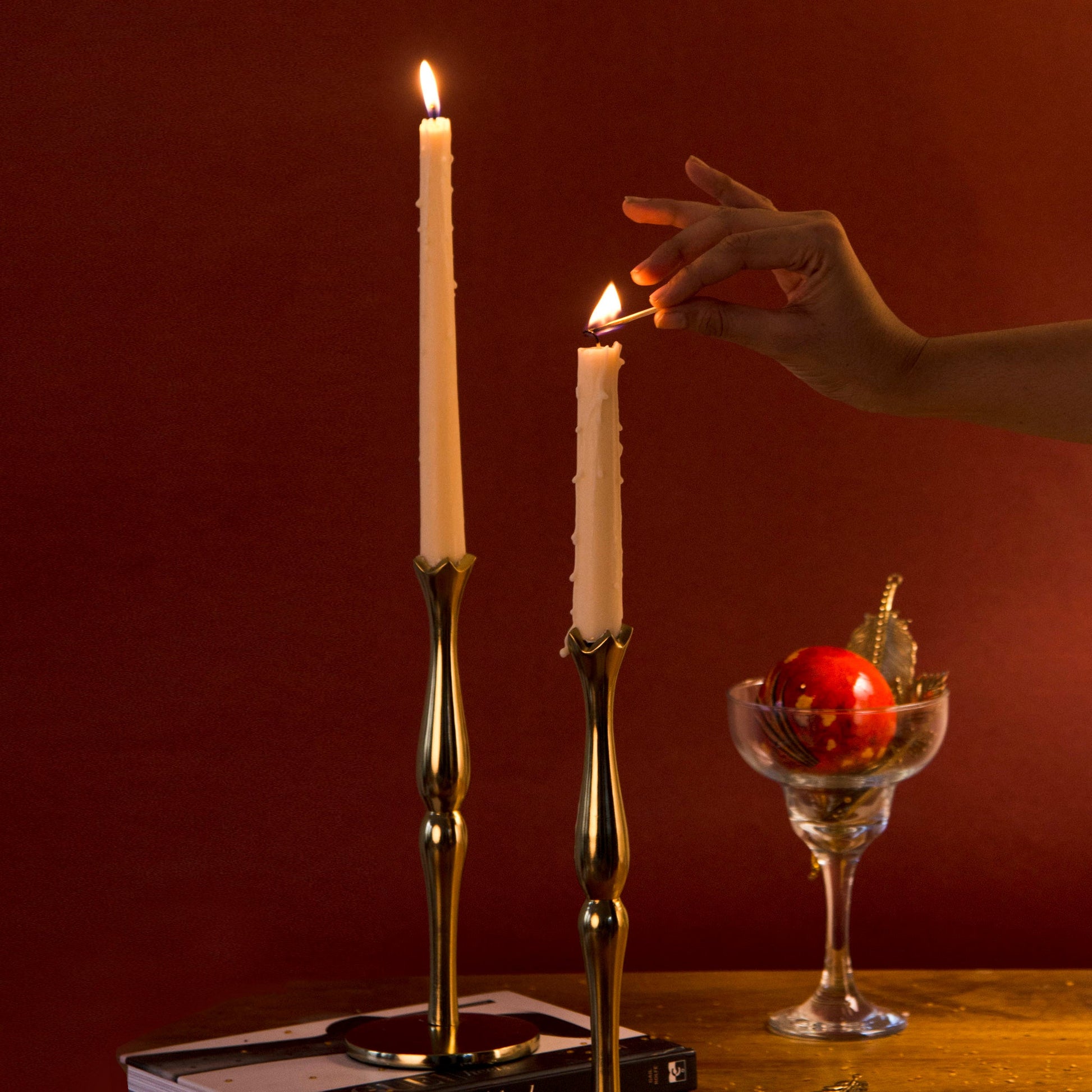 Mela Artisans Holiday Accents Brass Candlesticks, Set of 2 Gold-Toned Taper Holders.