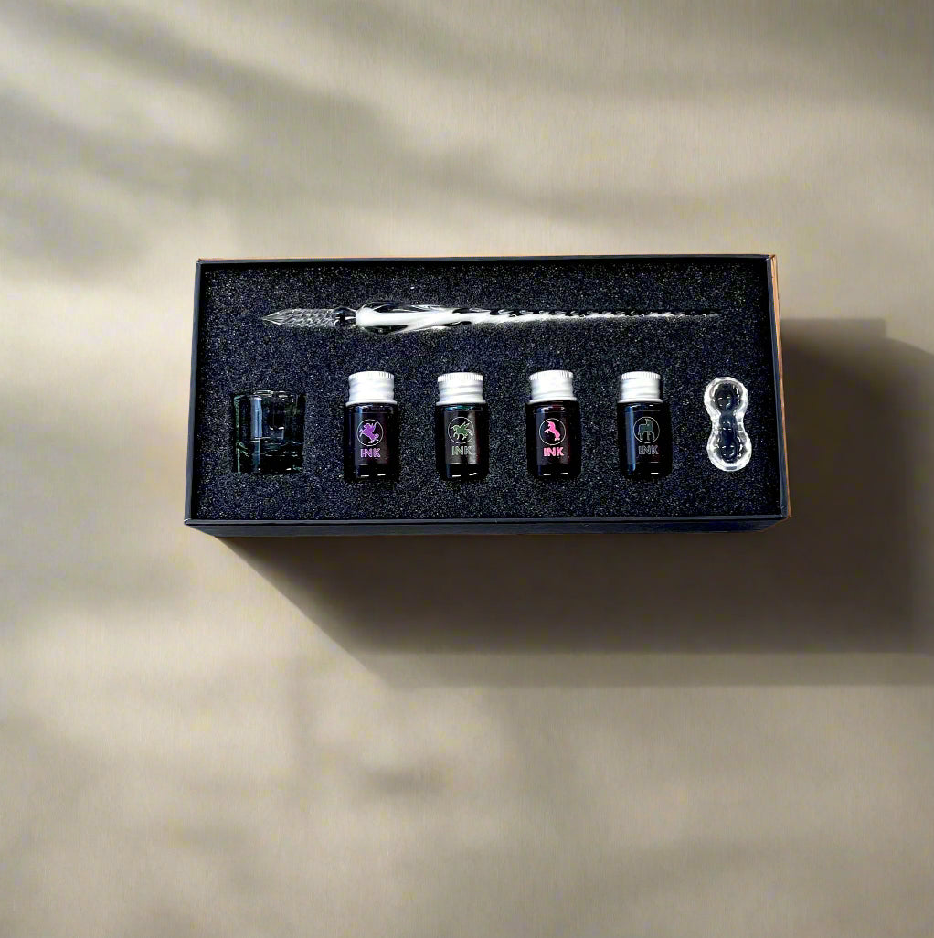 Glass Dip Pen Set With Ink - Leather Journals By Soothi