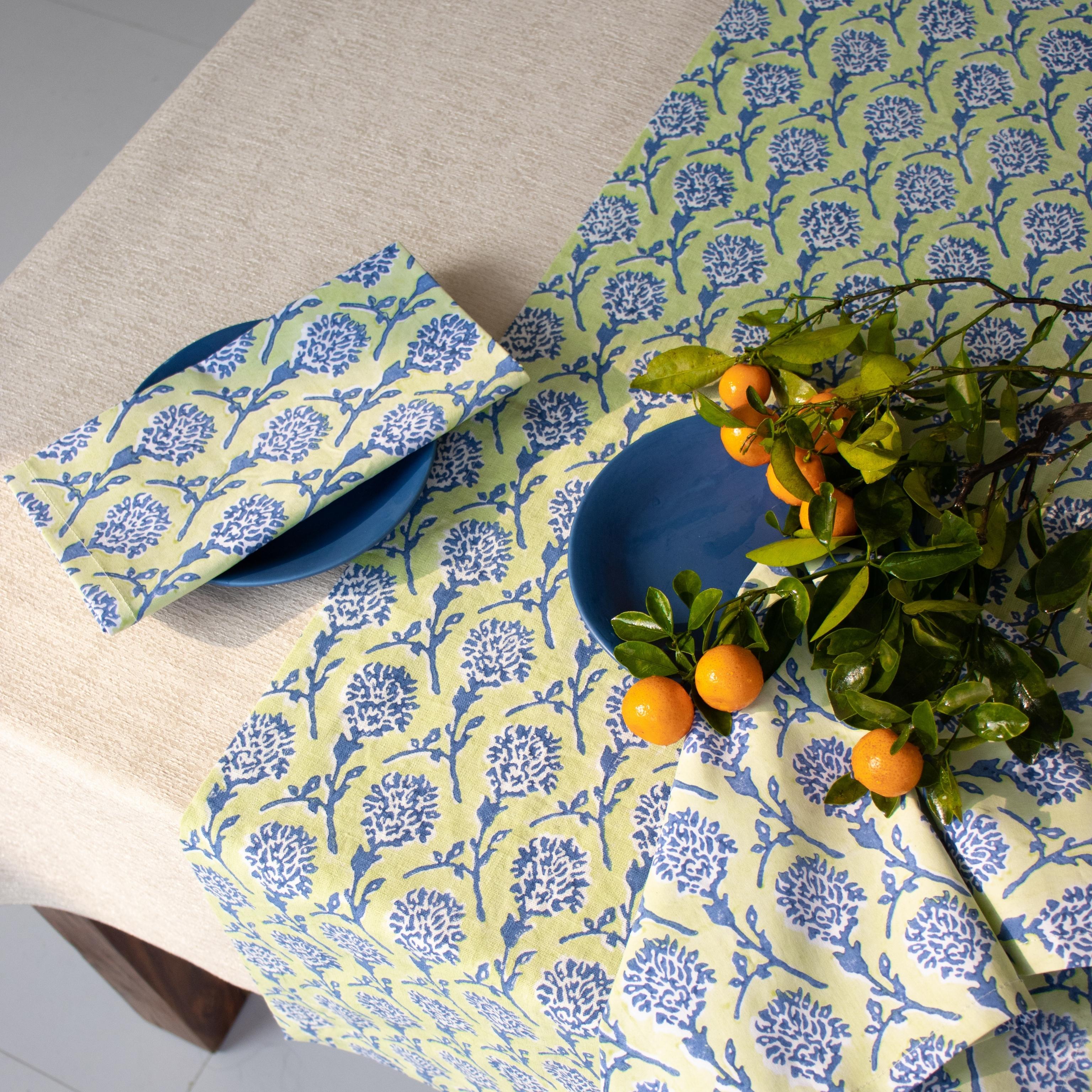 Nikhar Hand-Printed Table Runner - Lily Green