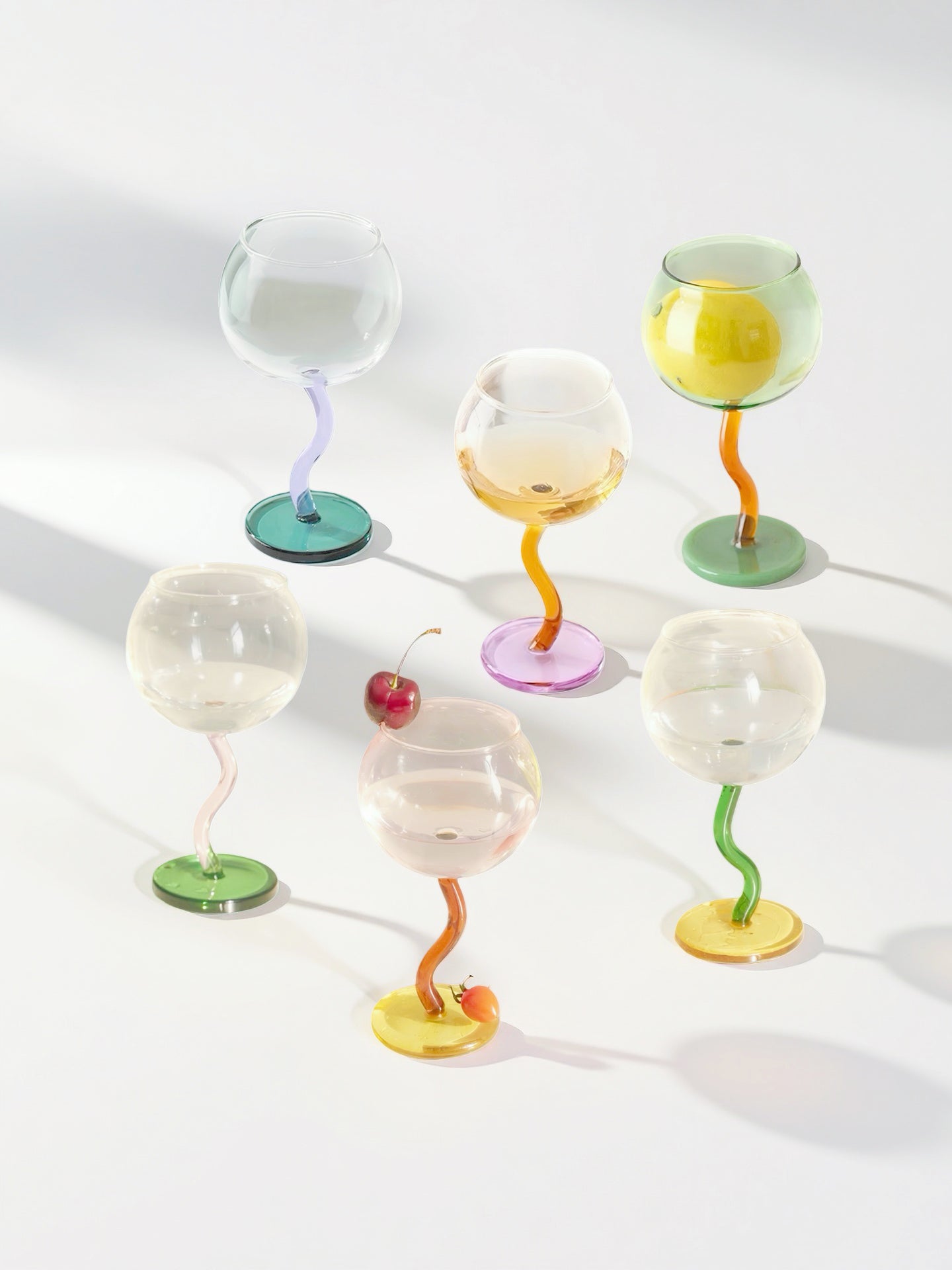 Handblown Bubble Wine Glass - Retro Whimsical Eclectic Wavy Stemmed Goblets