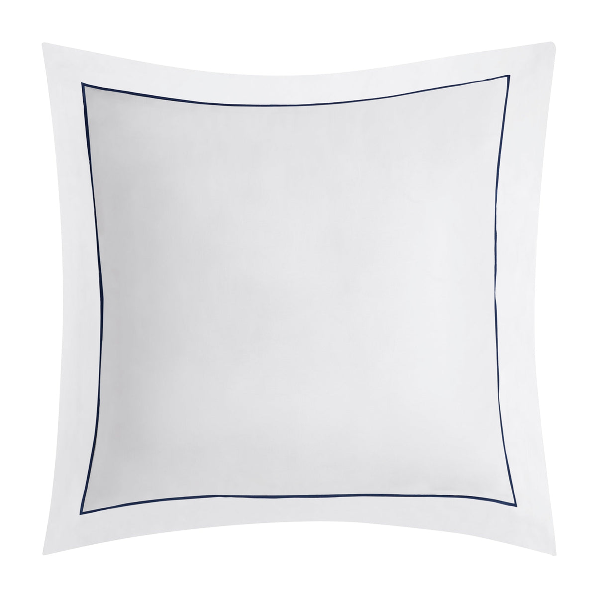 ES-070-2626_1|White duvet cover sham with a crisp navy blue embroidered border, a stylish and elegant addition to luxury bedding.