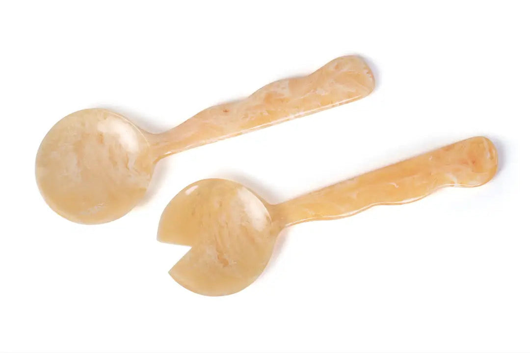 Casa Amarosa Peach Resin Salad Server Set – Handcrafted, Set of 2, 12.4 Inch