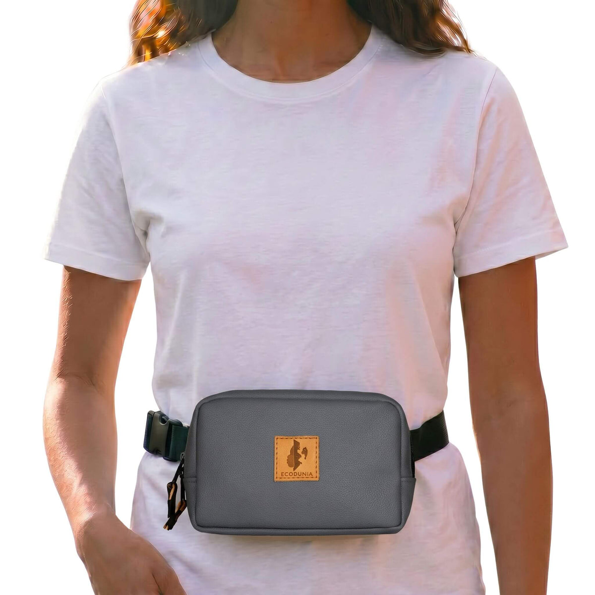 Vegan Leather Crossbody Belt Bag Ecodunia #color_gray