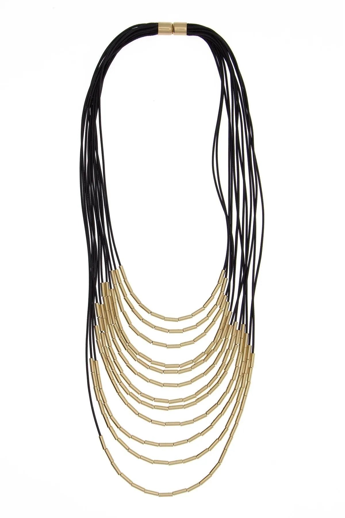 Waterfall Strand Long Layered Necklace Black