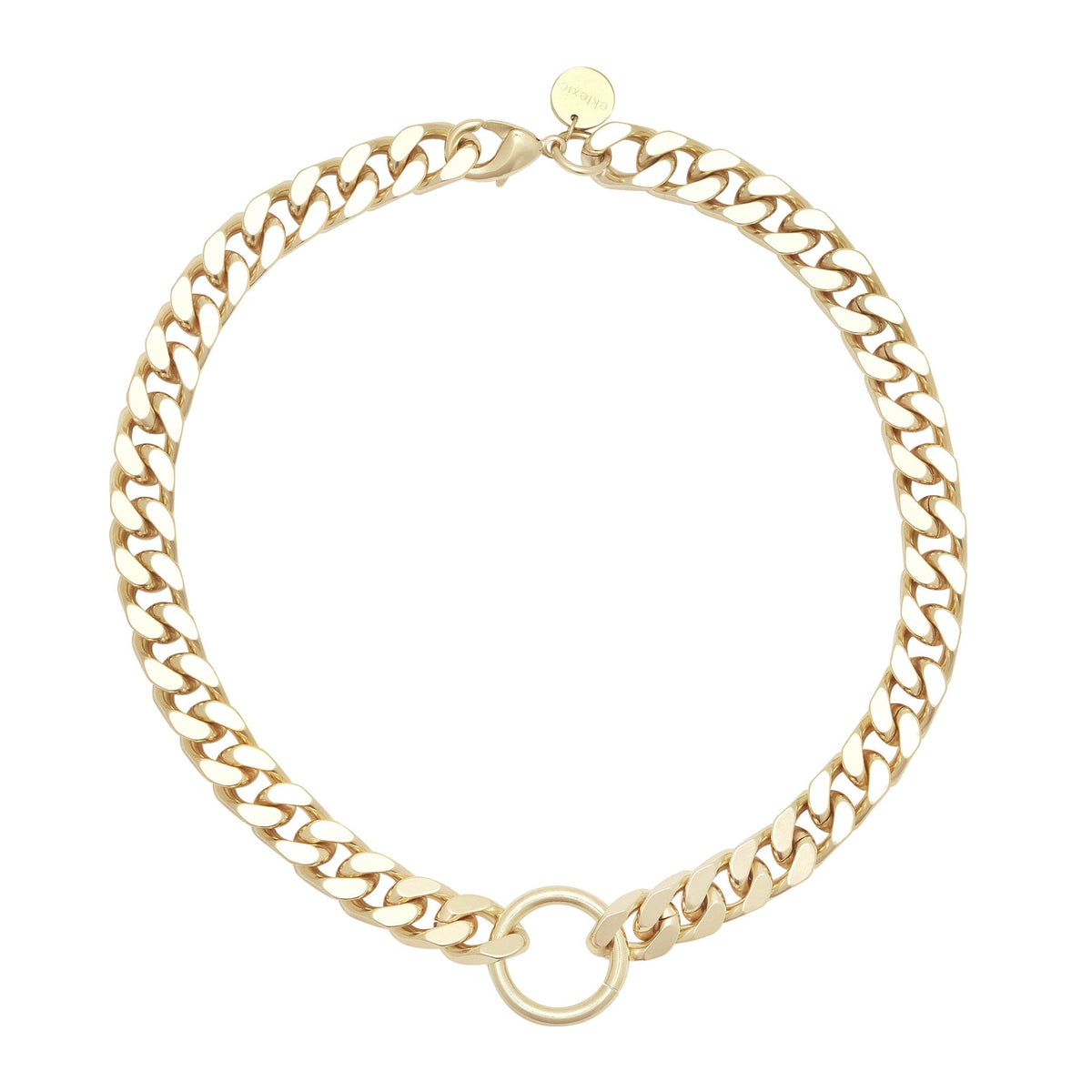 Gold-toned chain link Tate Necklace with hanging circular pendant for stylish vibe