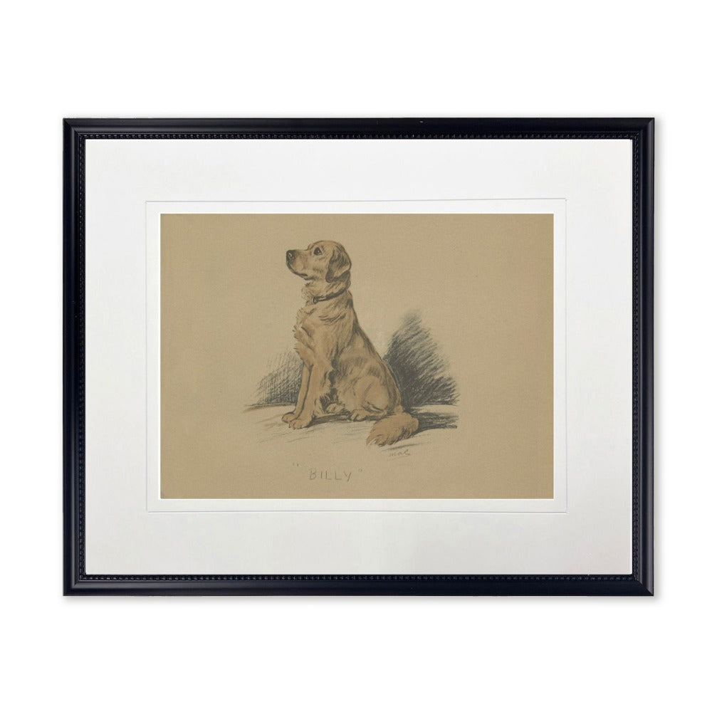 Sitting Dog Sketch Print in Black Frame