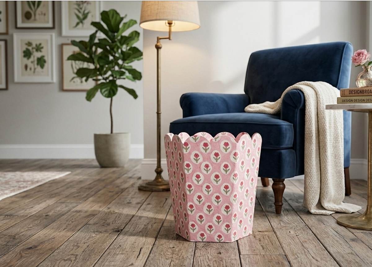 Block Print Storage/Waste Basket - Tea Rose (Collapsible)
