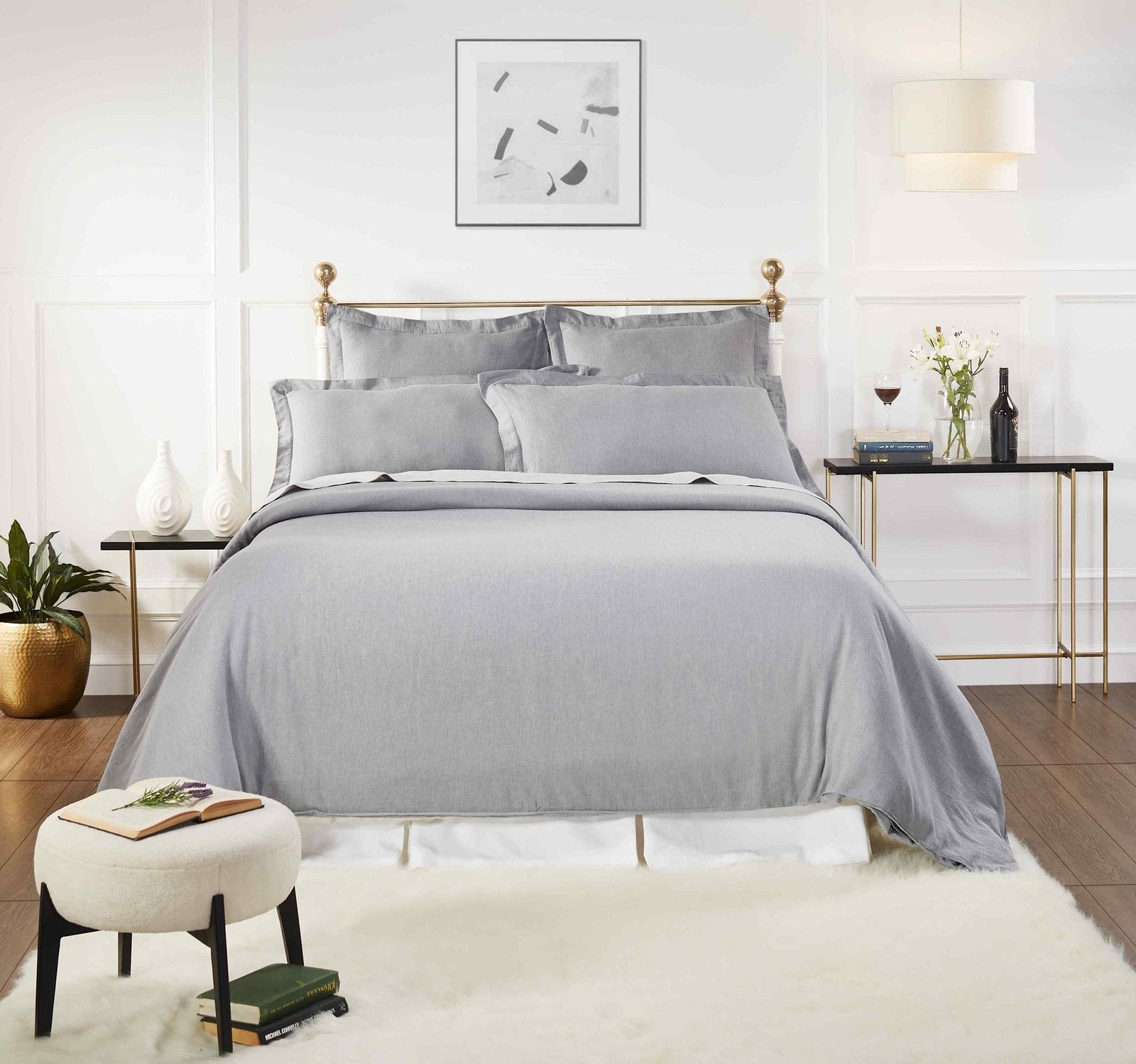 DT-024-9092_4|Light grey textured duvet cover set for modern bedroom decor. Soft, neutral bedding ensemble with matching shams.