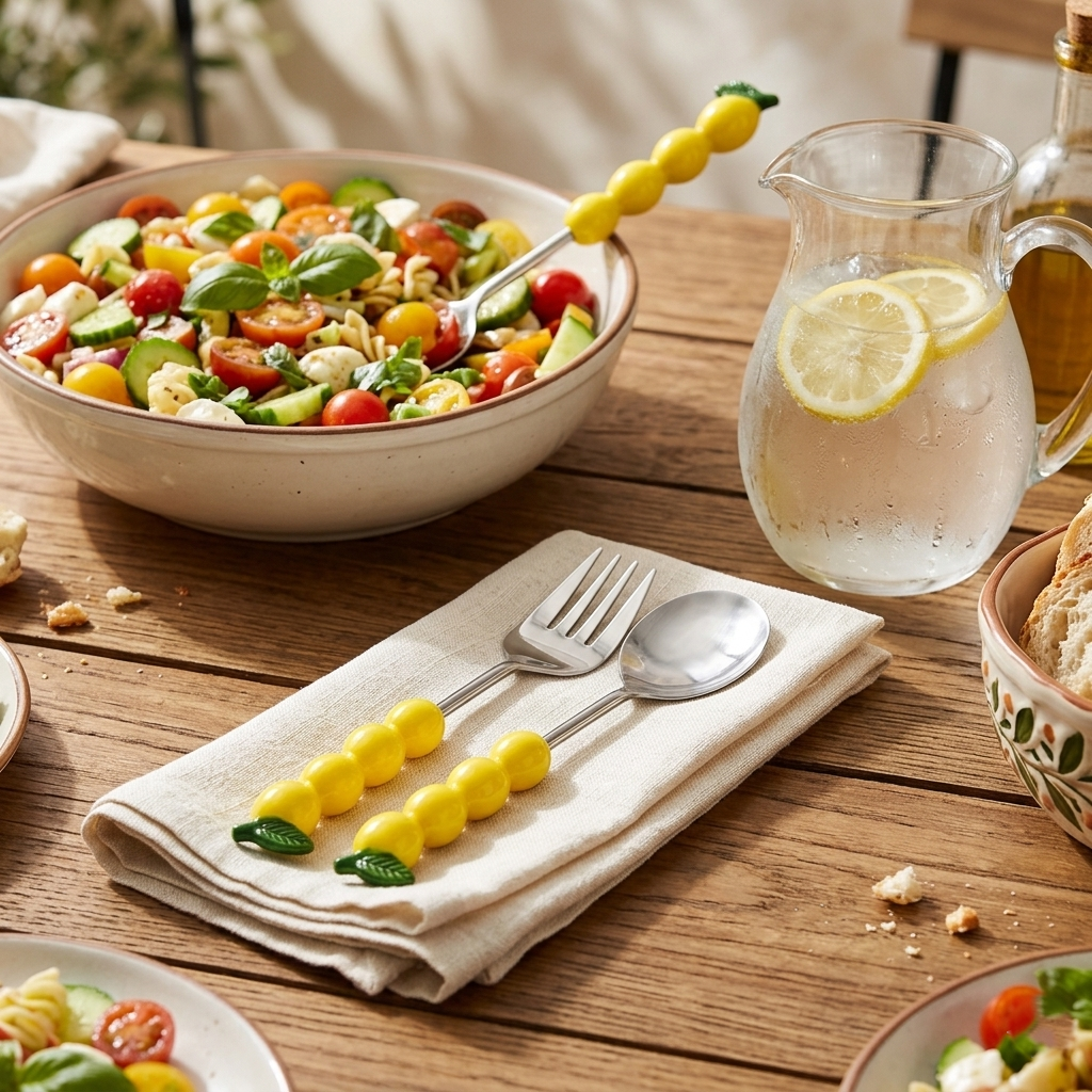 Salad Server Lemon Handle Set of 2 9.5x3 Inches Wood - Casa Amarosa