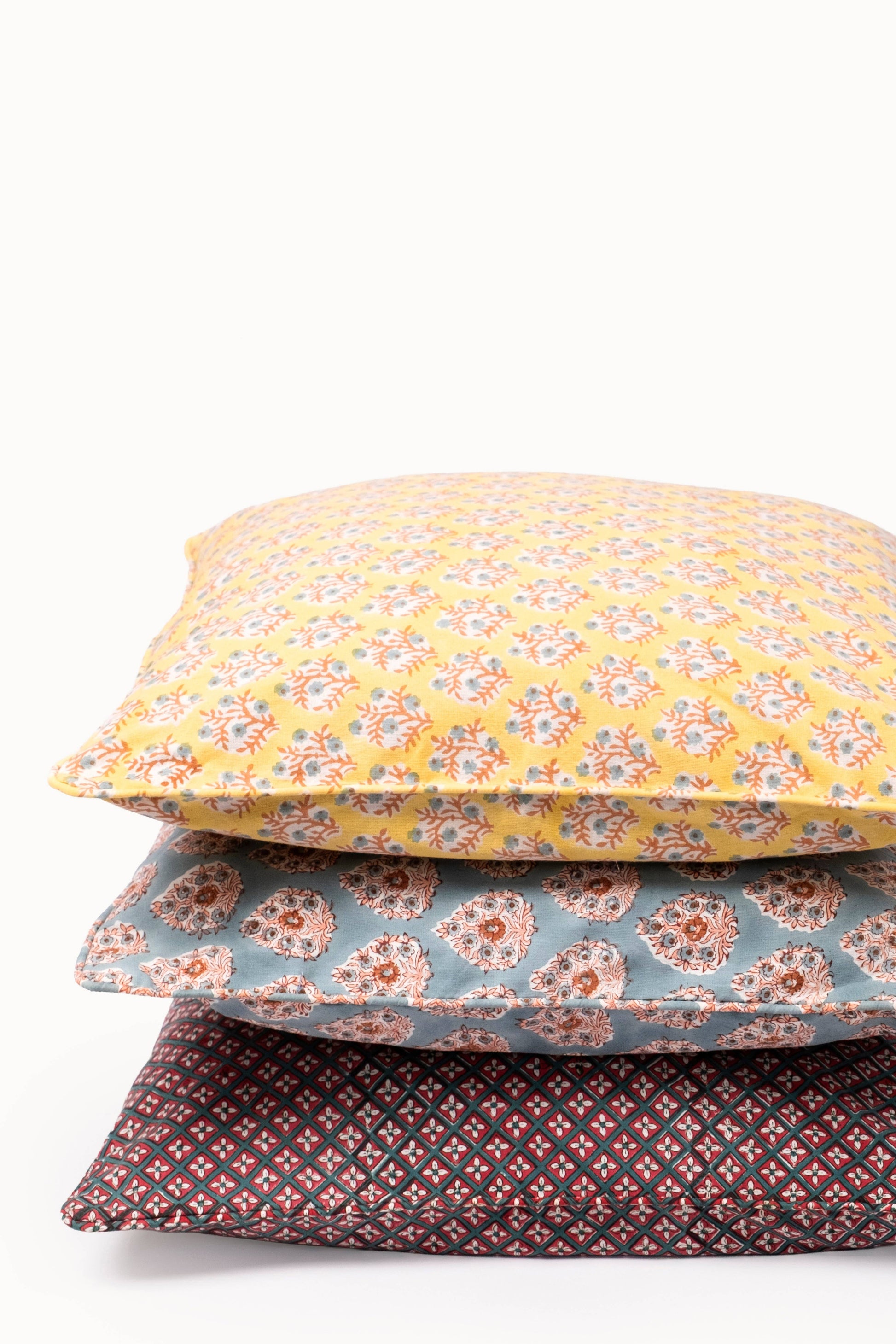 Holly & Berry Holiday Crimson Piped Blockprint Pillow Cover