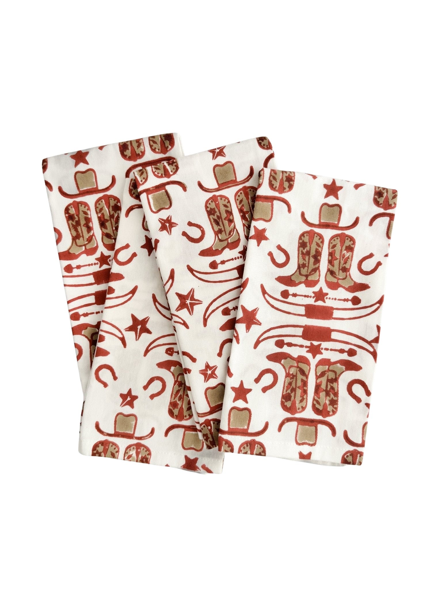 S/4 Organic Ivory Napkins - Cowgirl, Terracotta