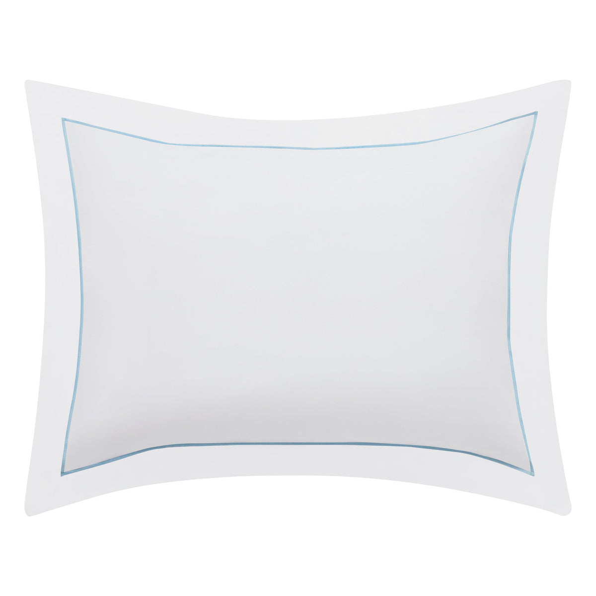 SS-055-2026_1|Crisp white cotton sateen pillow sham with elegant light blue embroidered border, a perfect complement to duvet covers.