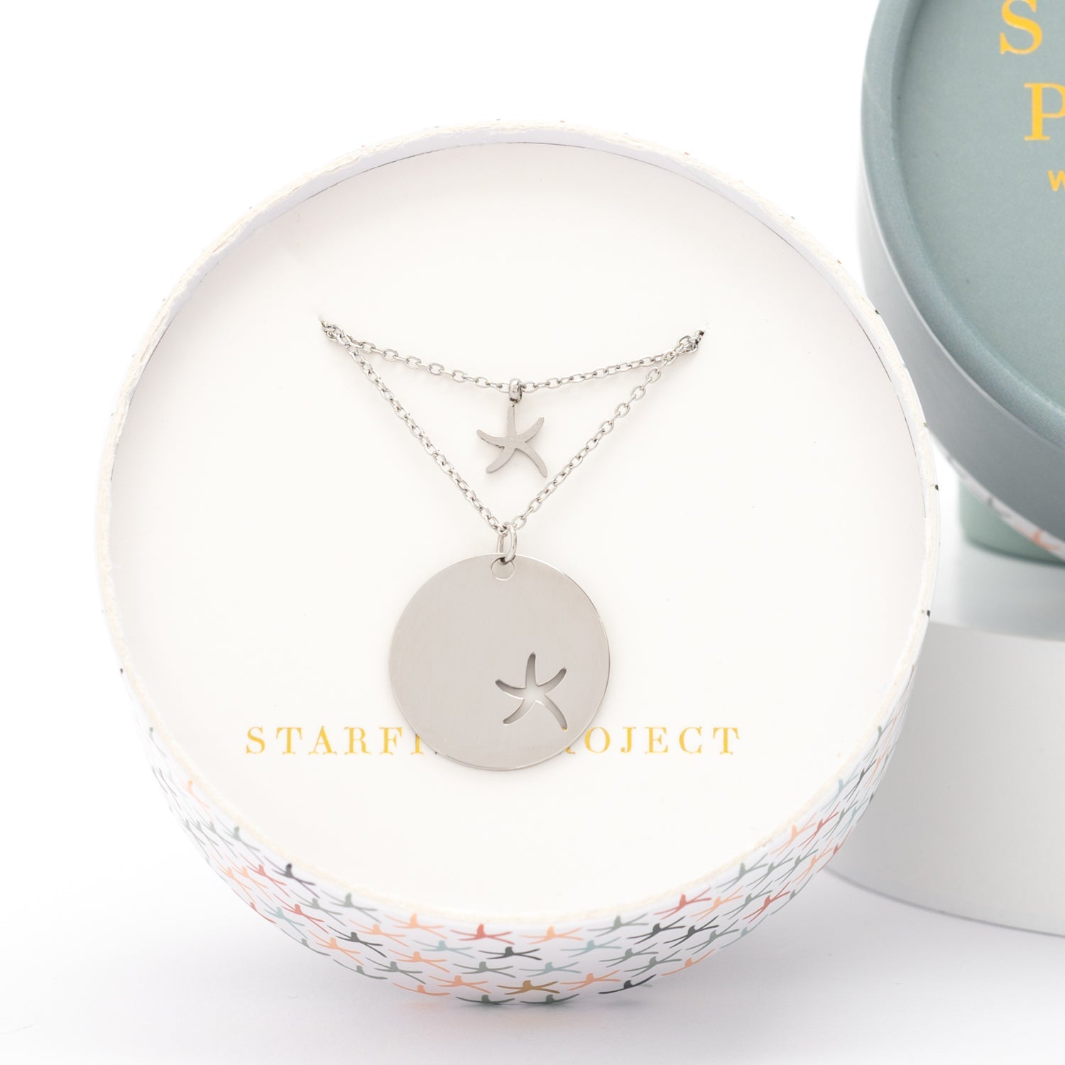 Matching starfish shaped necklace set, Starfish Project gift box, silver necklace, jewelry gifts, ocean necklaces