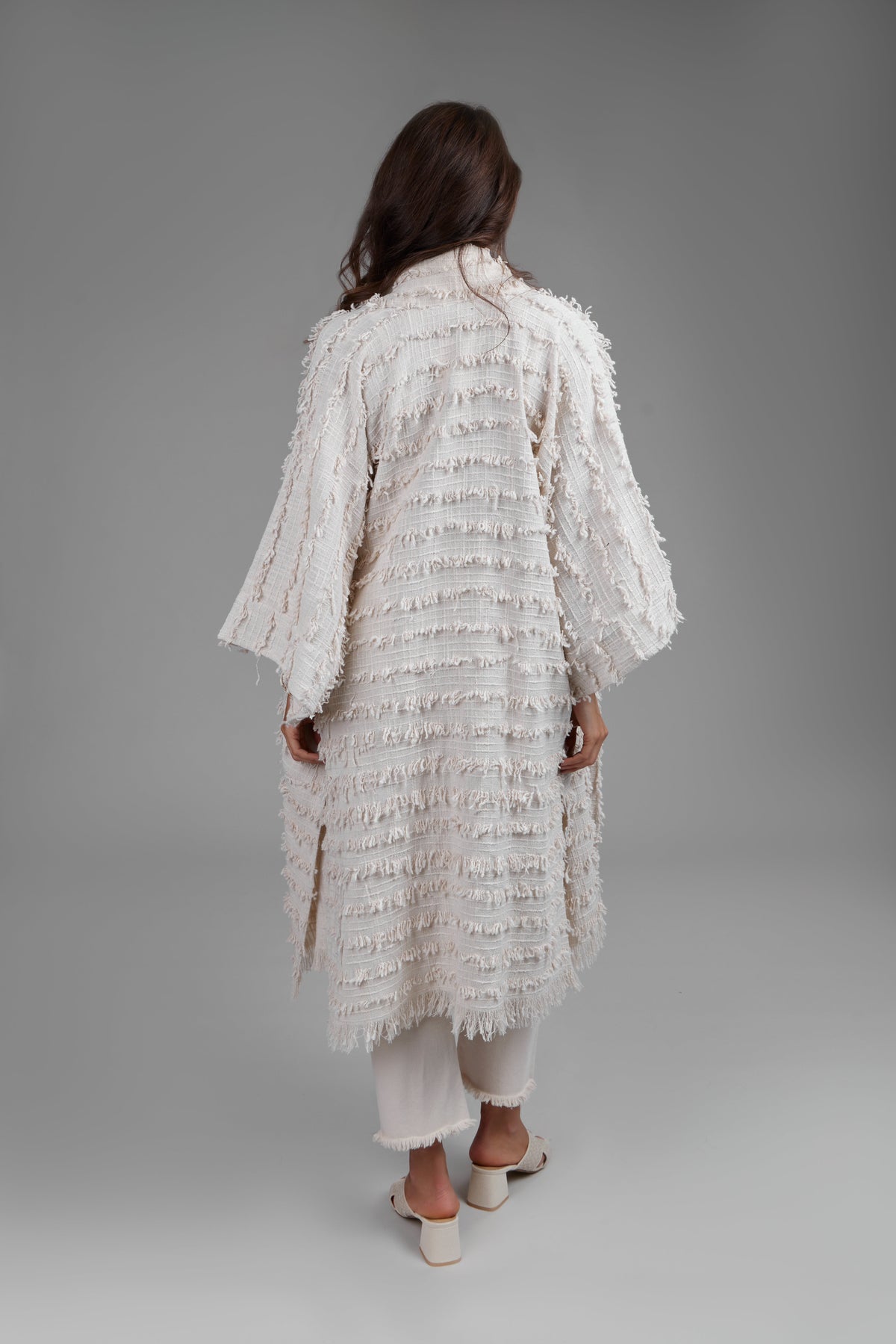 Ivory Fringe Long Jacket - Ivory