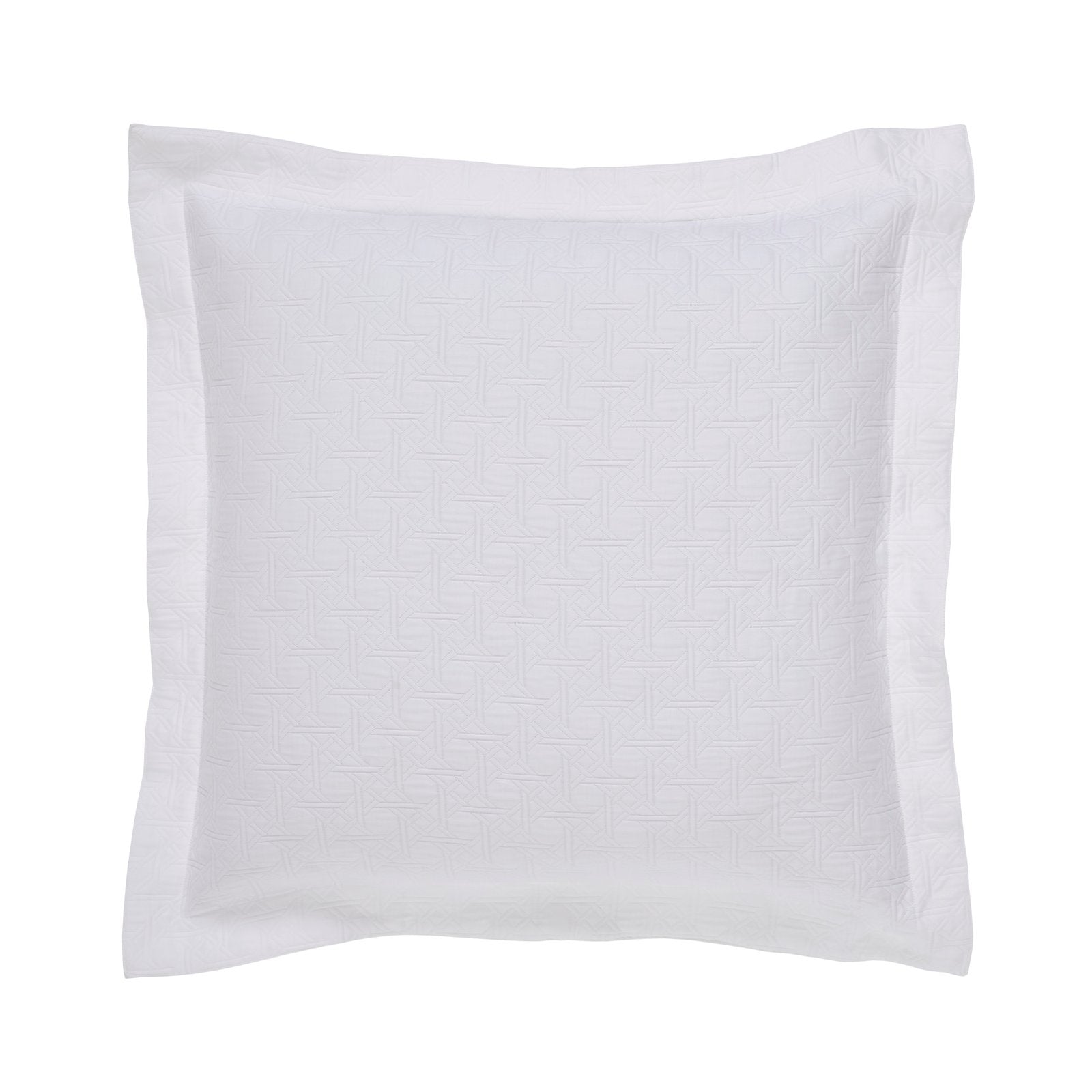 ES-175-2626_1|White geometric quilted coverlet sham with ruffled edge. Modern, intricate bedding for a sophisticated bedroom.