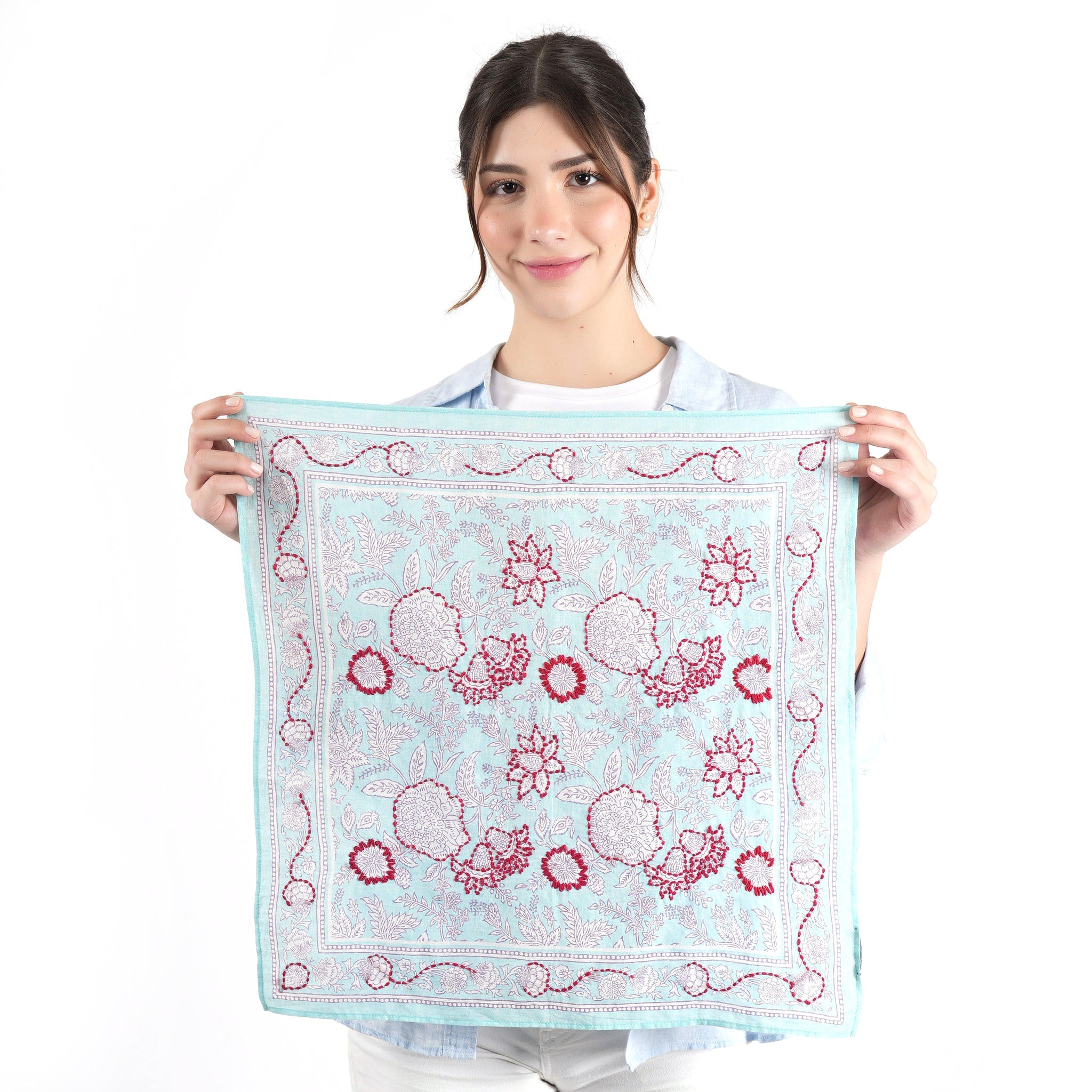 Blooming Peonies Bandana - Sky Light