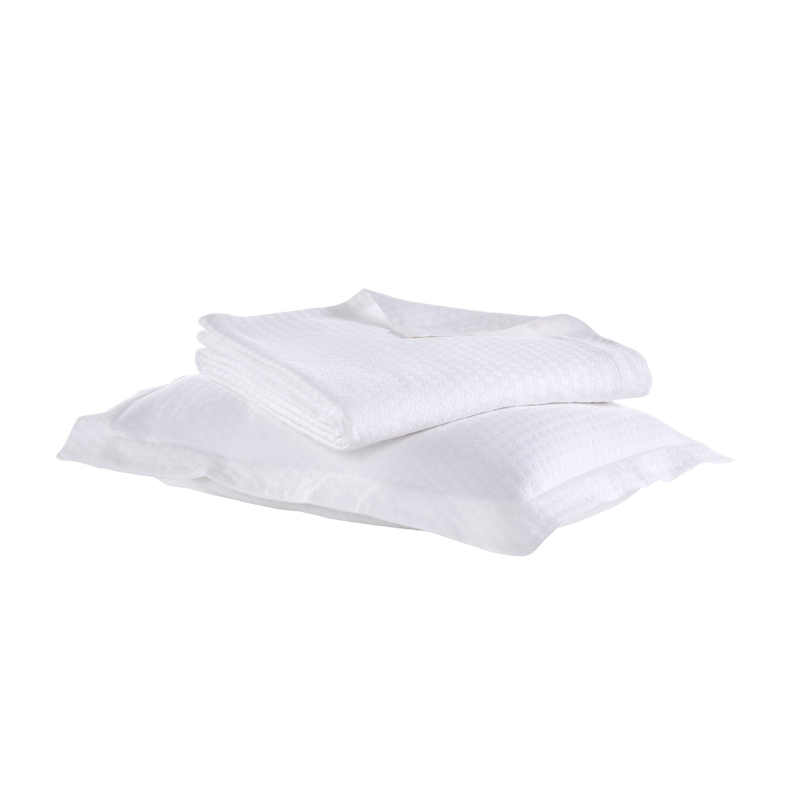 CL-174-X_2|Folded white patterned blanket with unique texture and a soft white pillow, perfect for adding comfort to any bedroom.