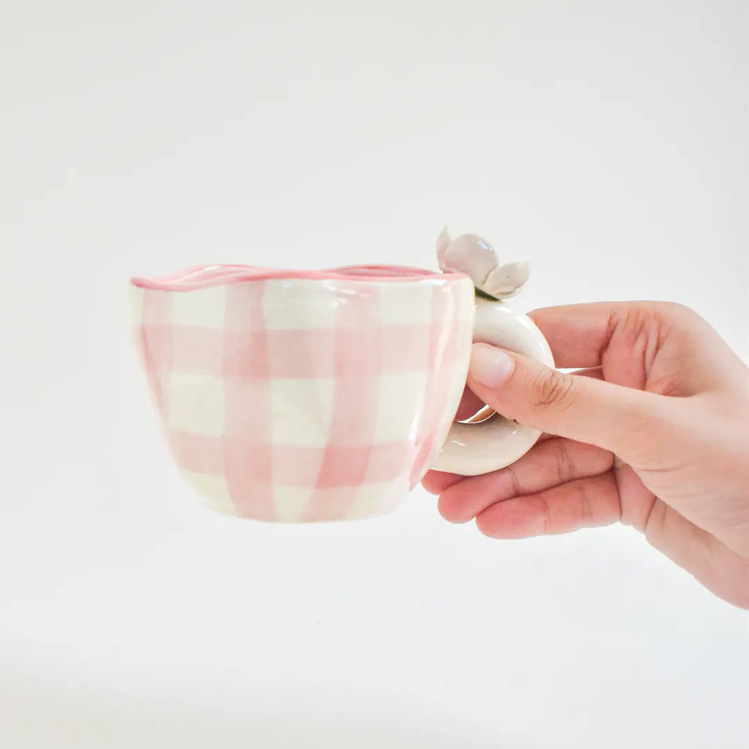 Handmade Ceramic Cups - Daisy (Pink), 200ml (Set of 2)