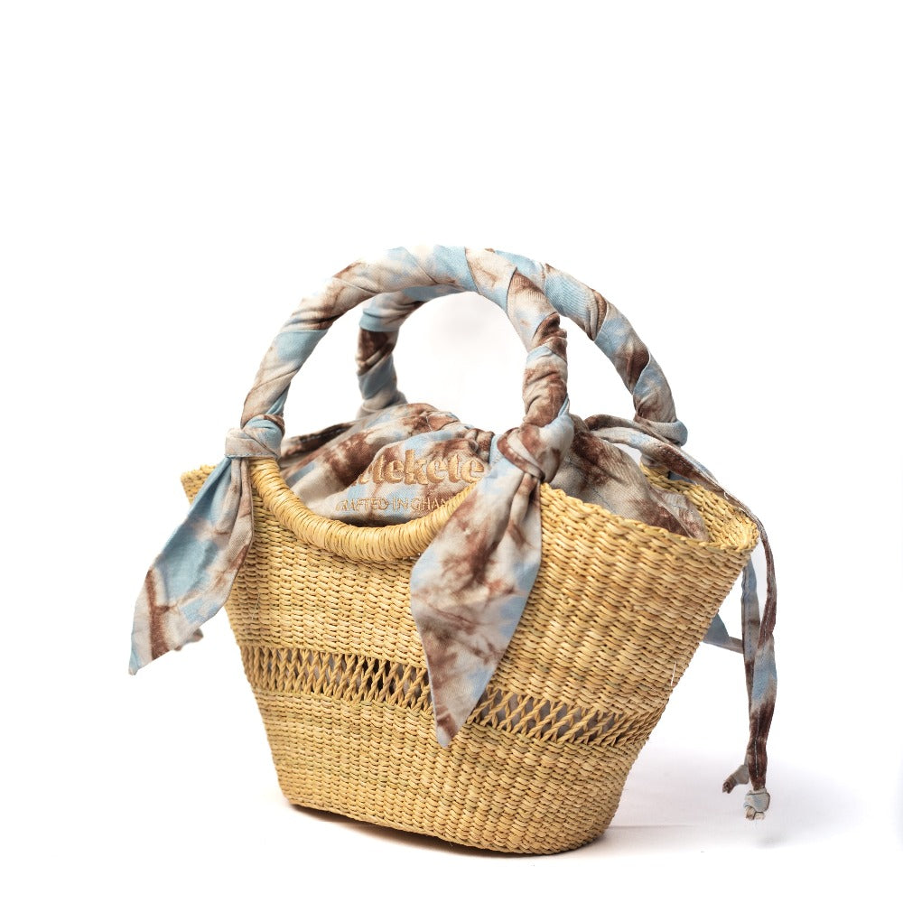Butterfly Bag Small - Natural With Light Blue, White And Brown Lining