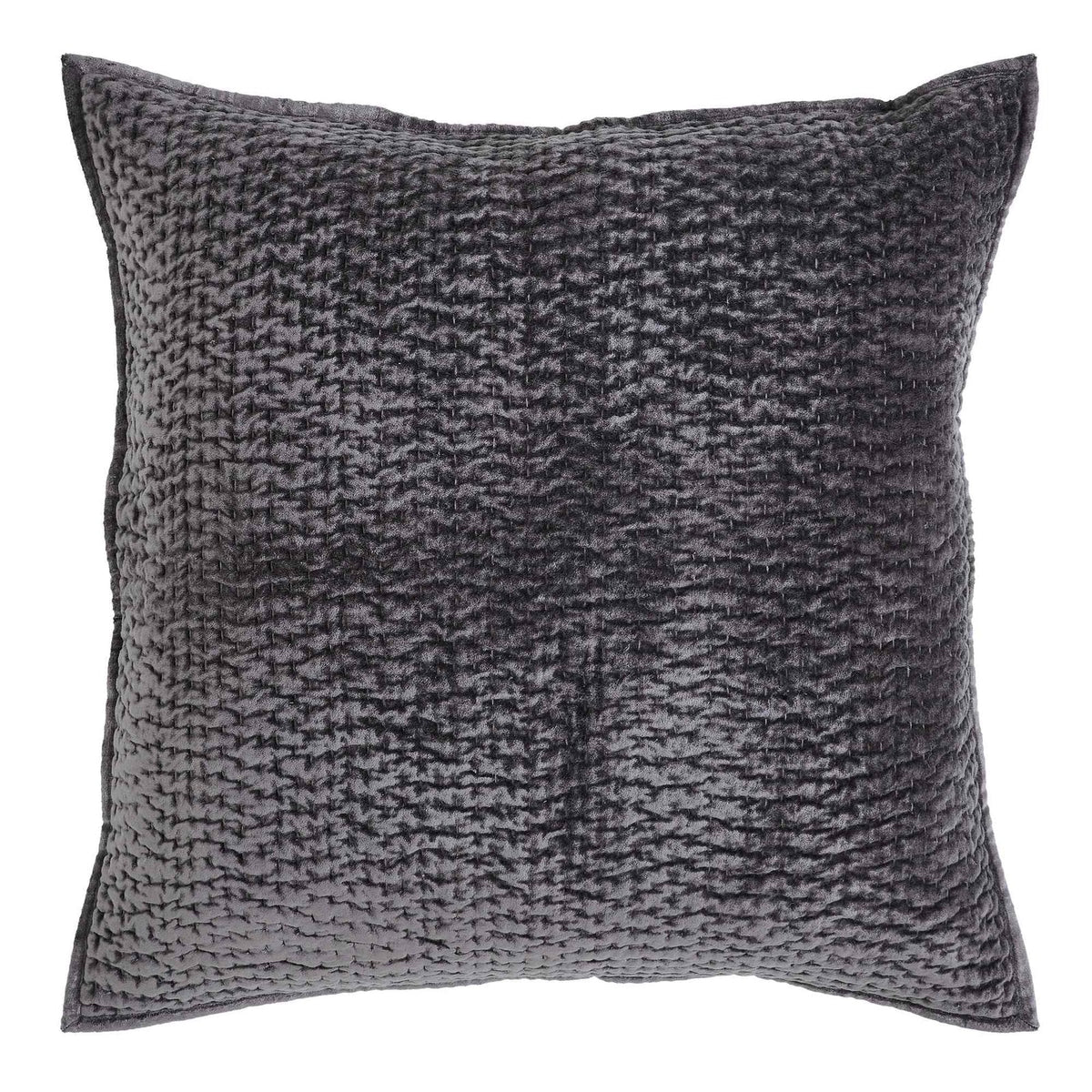 ES-184-2626_1|Dark grey velvet coverlet pillow sham with intricate textured stitching. Luxurious, soft, modern bedding accent.