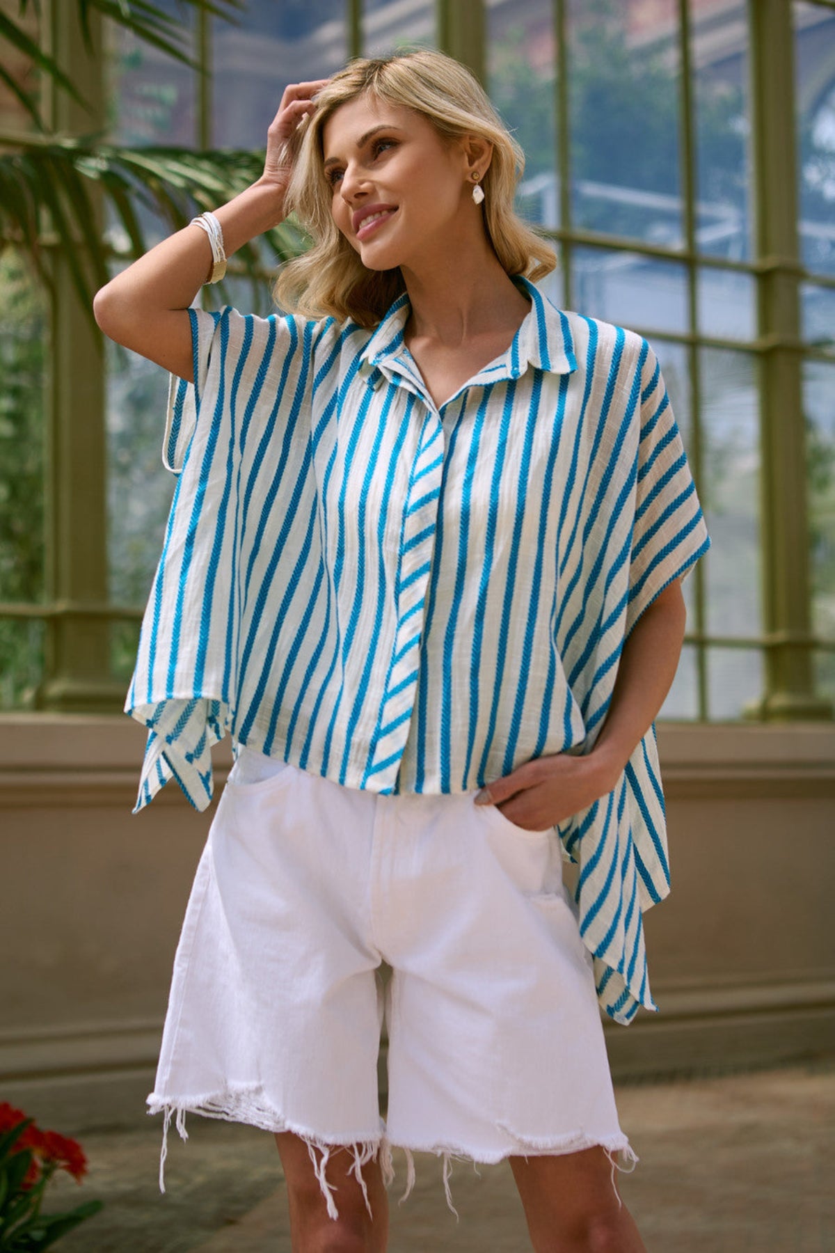 Breezy Striped Button Up - Ivory