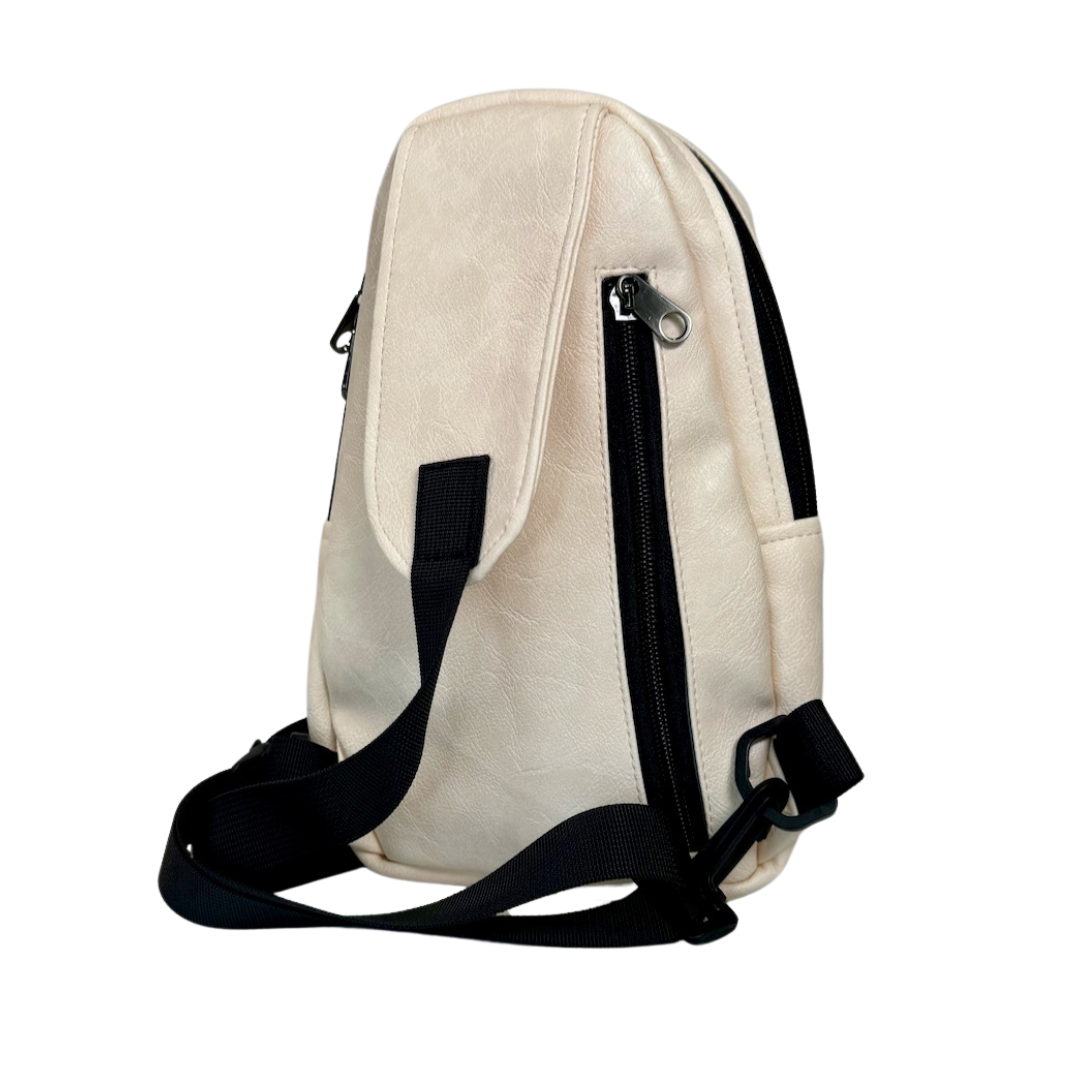 Buru cream vegan leather sling bag flat lay everyday carry #color_cream