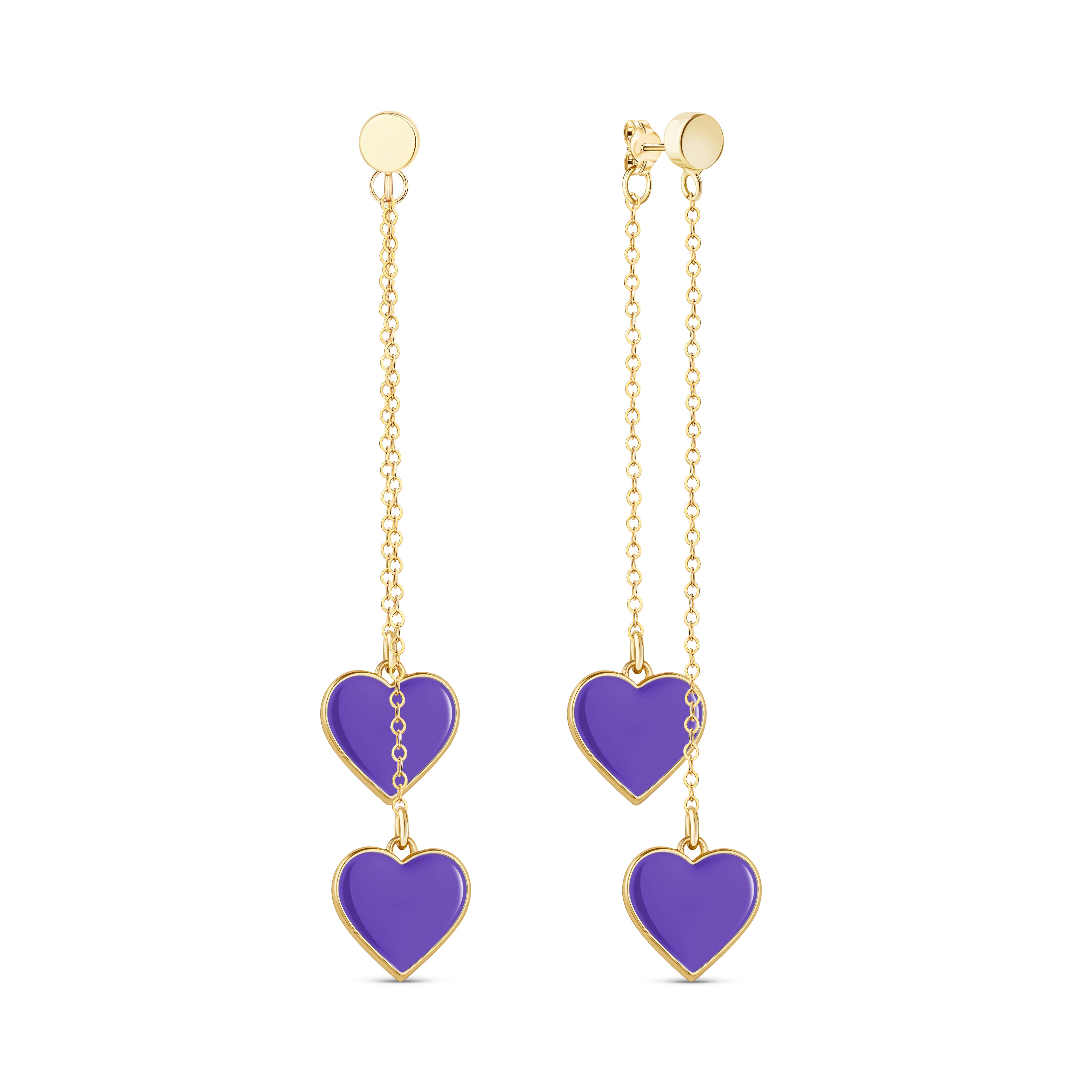 Single Hearted Girl Double Sided Purple Heart Charm Earrings