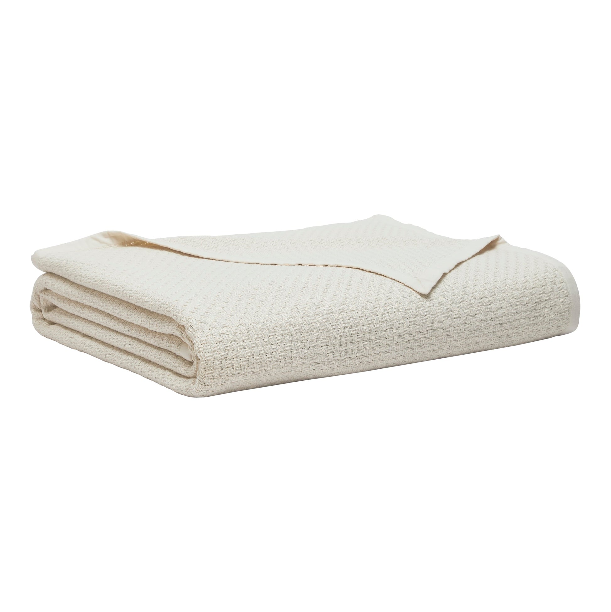 BL-868-11096_2|Folded cream herringbone weave blanket. Stylish, durable cotton throw for beds, couches, offering warmth and modern home decor.