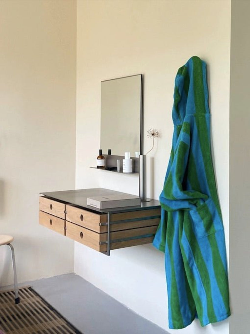 Ultra Soft Retro Whimsical Stripe Bath Robe - 100% Organic Long - stapled Cotton - Retro Whimsical Stripe Bath Robe - Blue & Green Stripe - INSPECIAL HOME