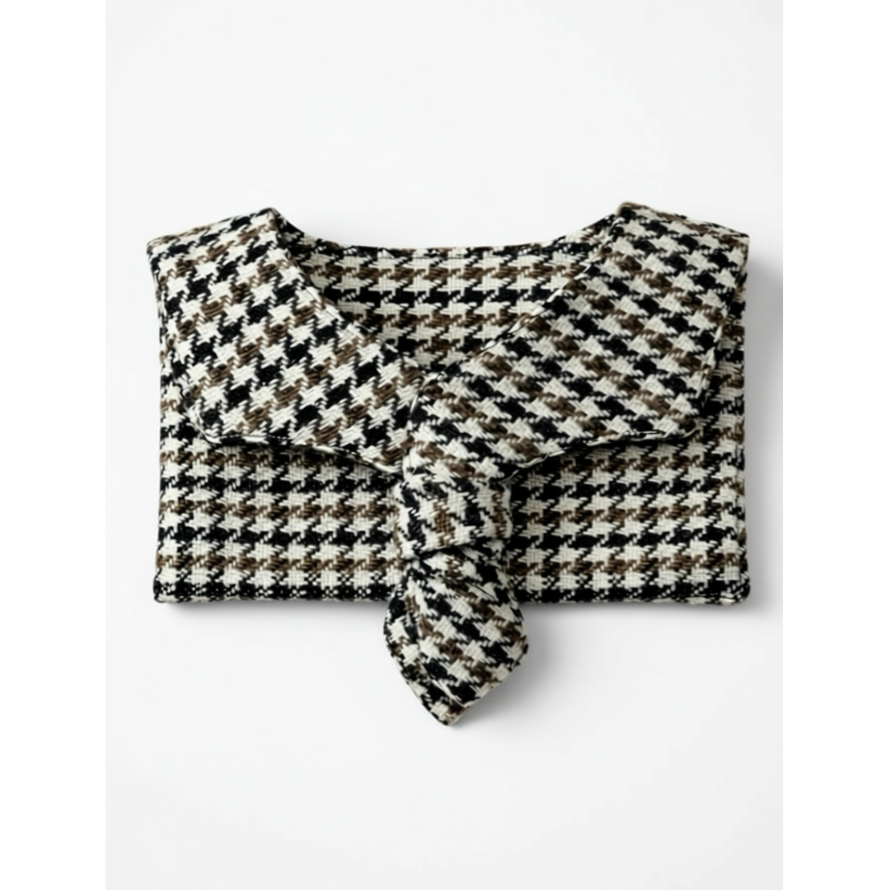 Sailor collar houndstooth patterned wool fabric on a white background