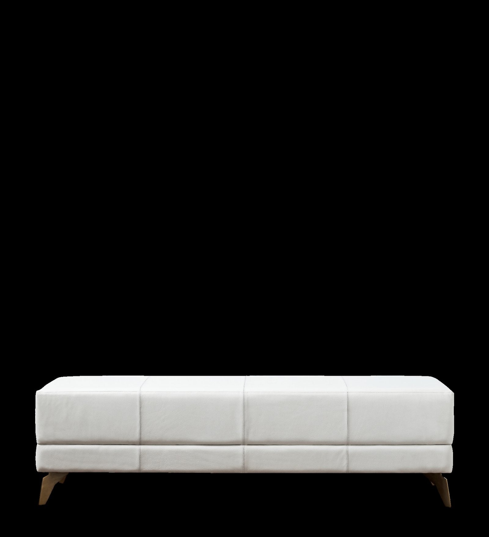 FN-5201-601618_3|Sleek white leather upholstered bench with modern design and sturdy gold legs, offering minimalist elegance for contemporary spaces.