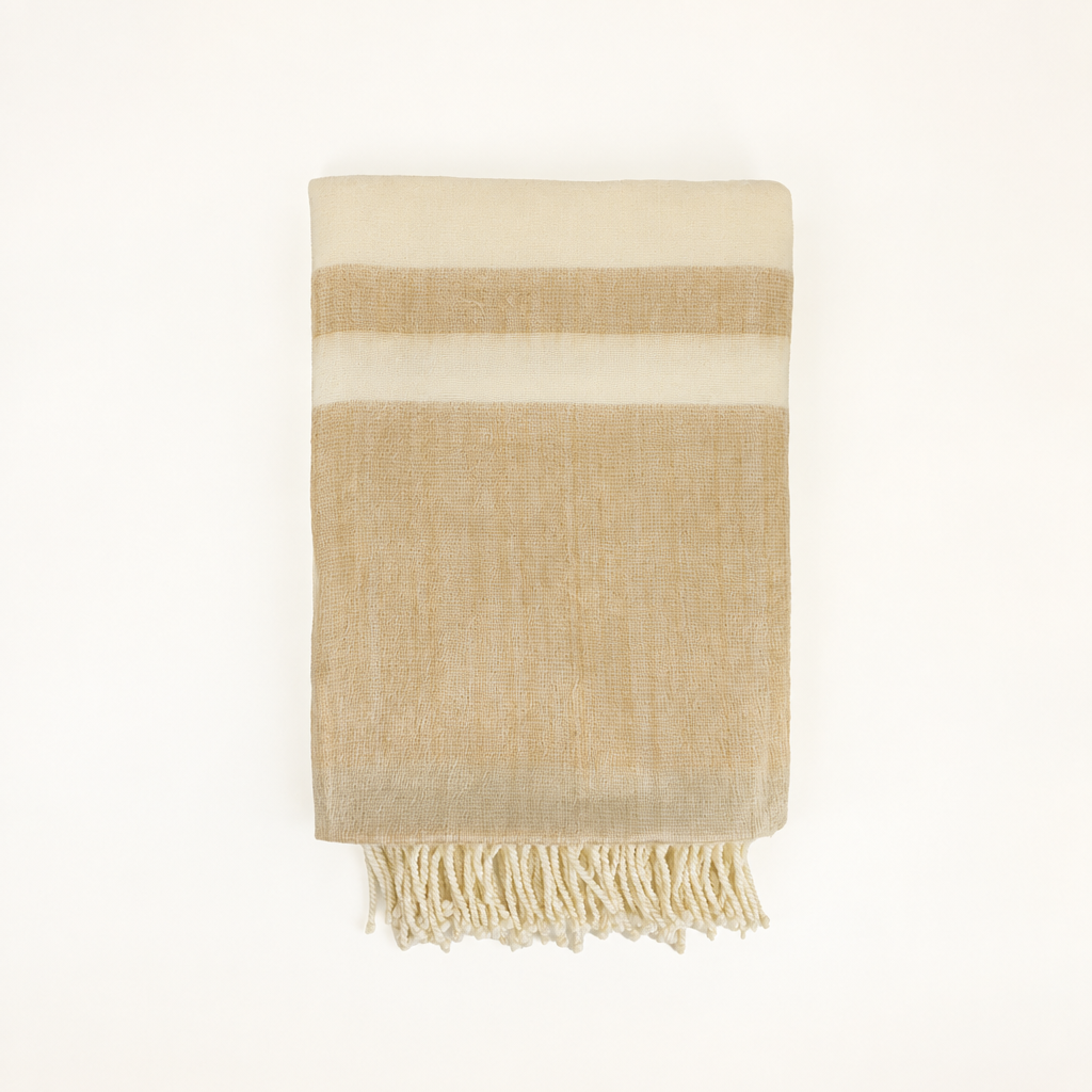 Tobacco & Wheat handwoven alpaca throw blanket folded, Kallpa Collection