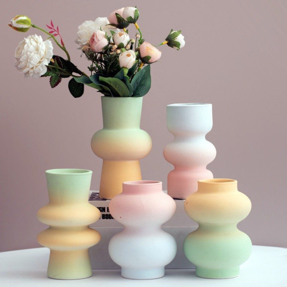 Handmade Ceramic Gradient Vase, Dopamine Geometric Matte Flower Vessels - Vases - Ceramic Gradient Vase - A - INSPECIAL HOME