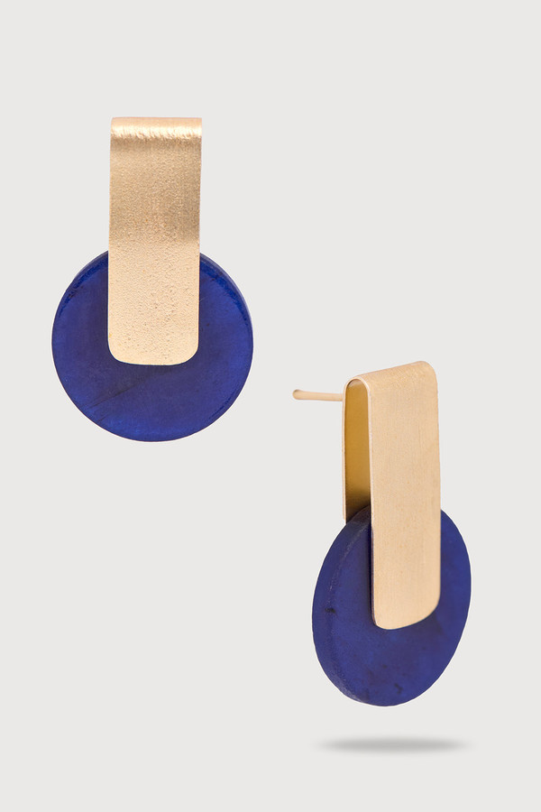 Modernist Disc Drop Earrings - Navy