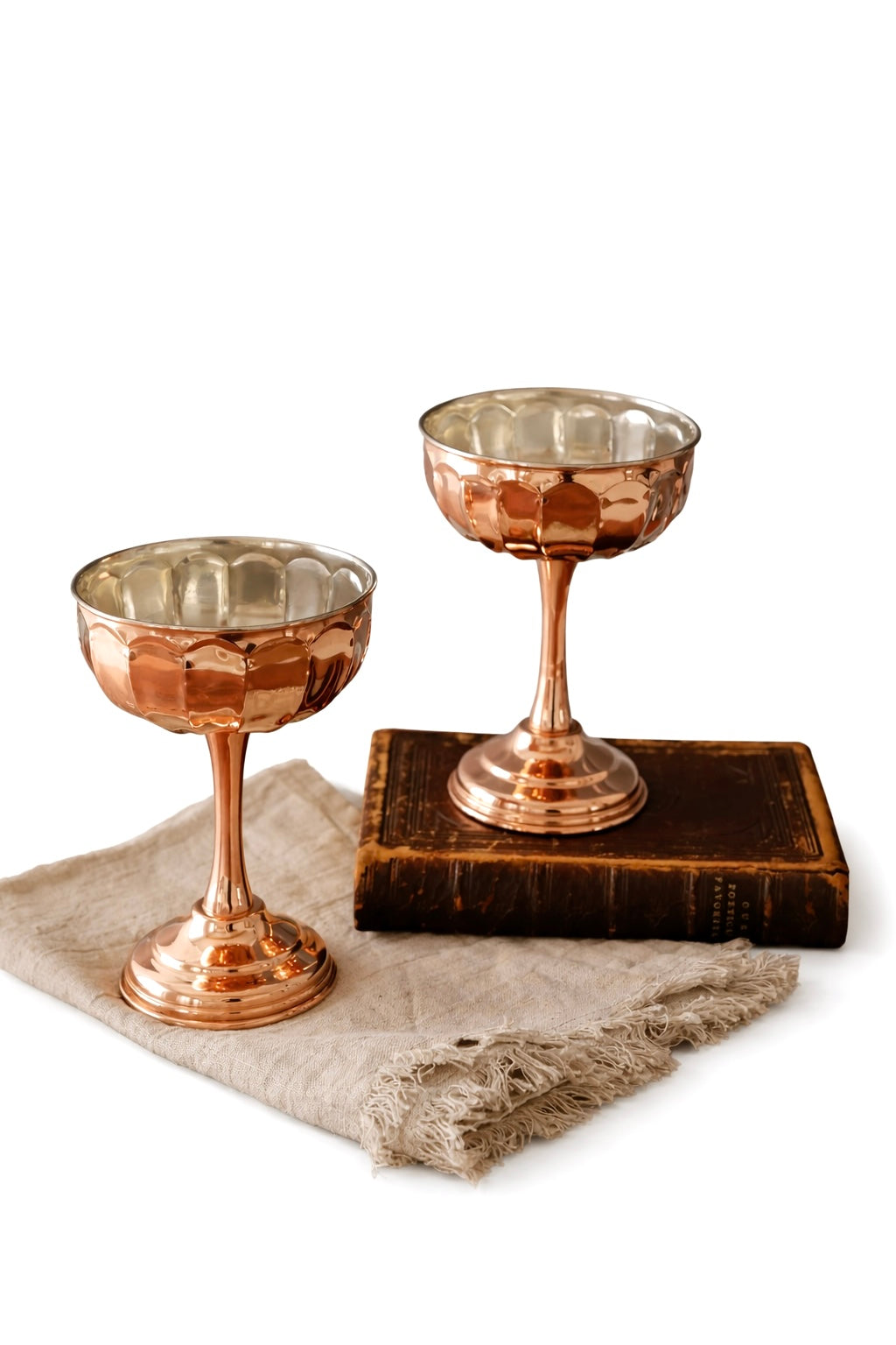 Vintage-Inspired Copper Coupe Glasses | Set of 2 | Tin-Lined, 6.25”