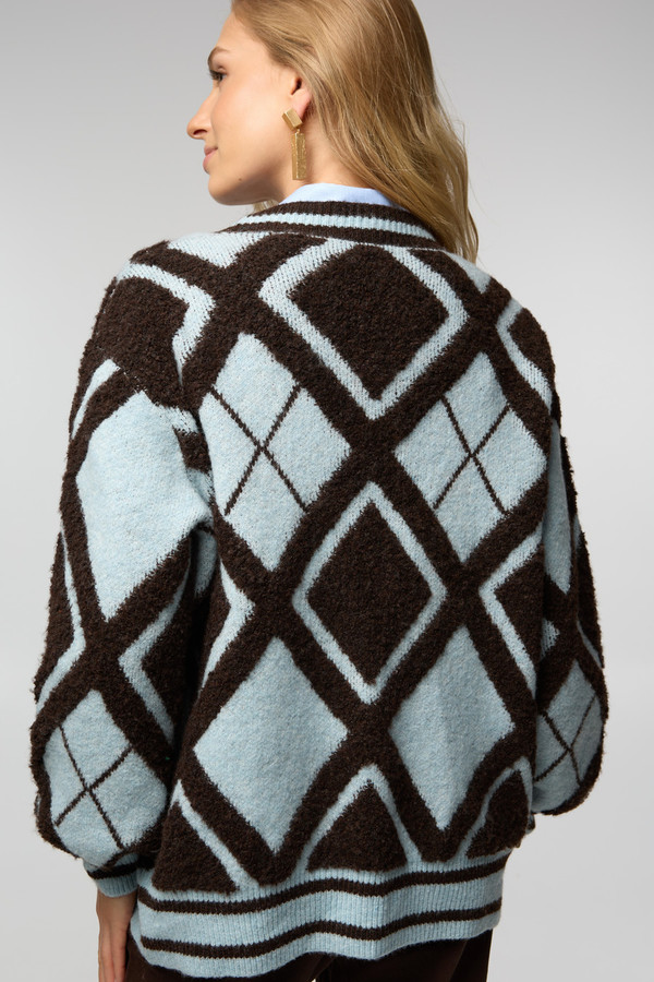 Open Argyle Knit Cardigan - Brown Multi