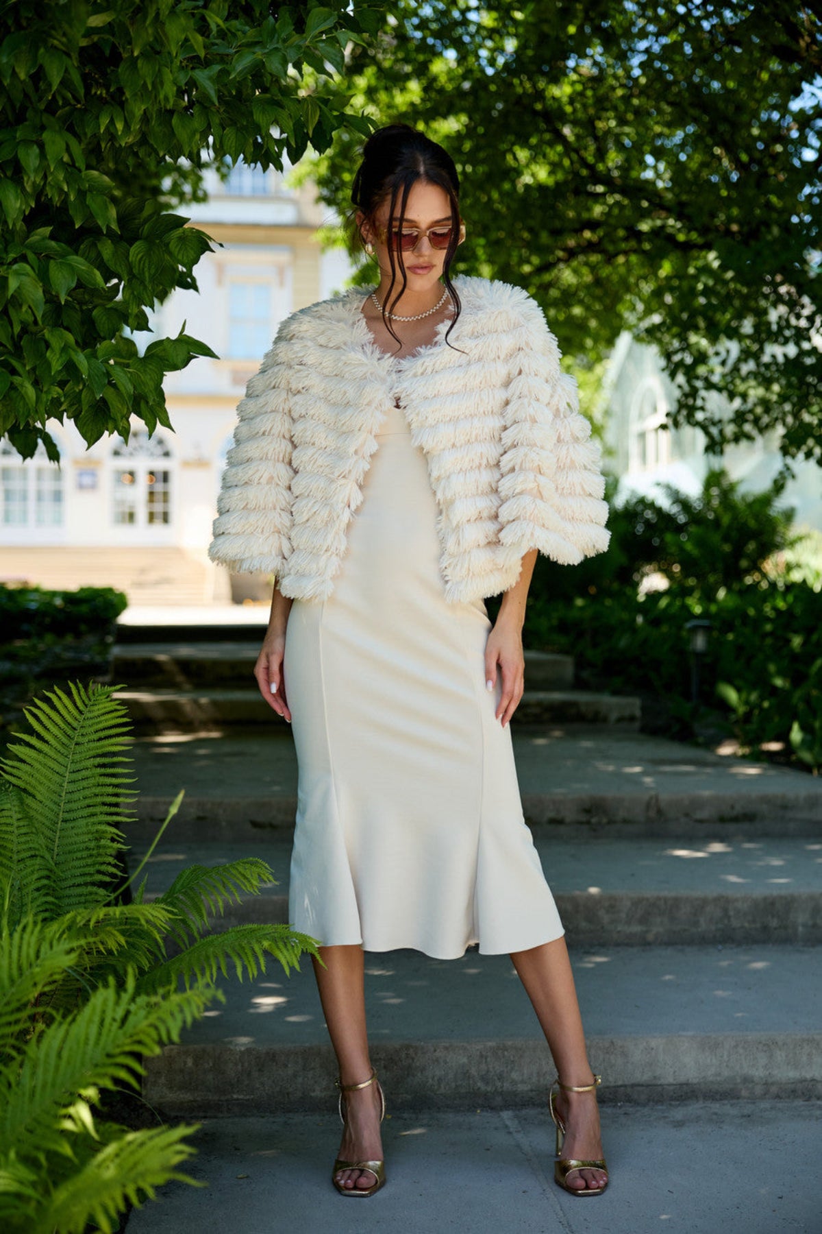 Faux Fur Tasseled Capelet - White