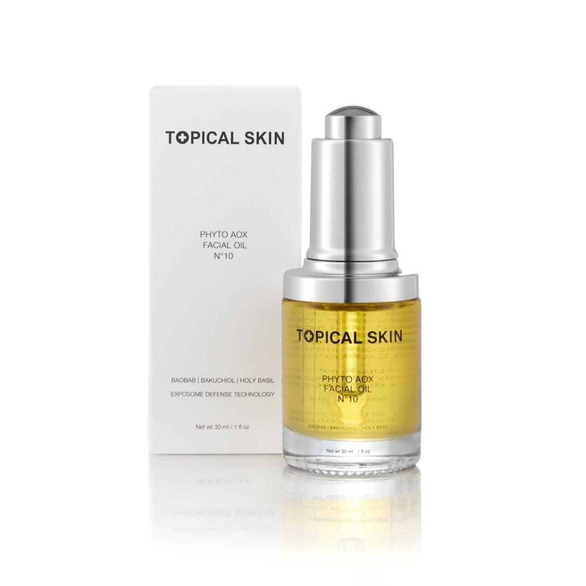 Phyto AOX Facial Oil N°10 with Exposome Defense Technology TOPICAL SKIN facial oil clear amber glass bottle with exposome defense.