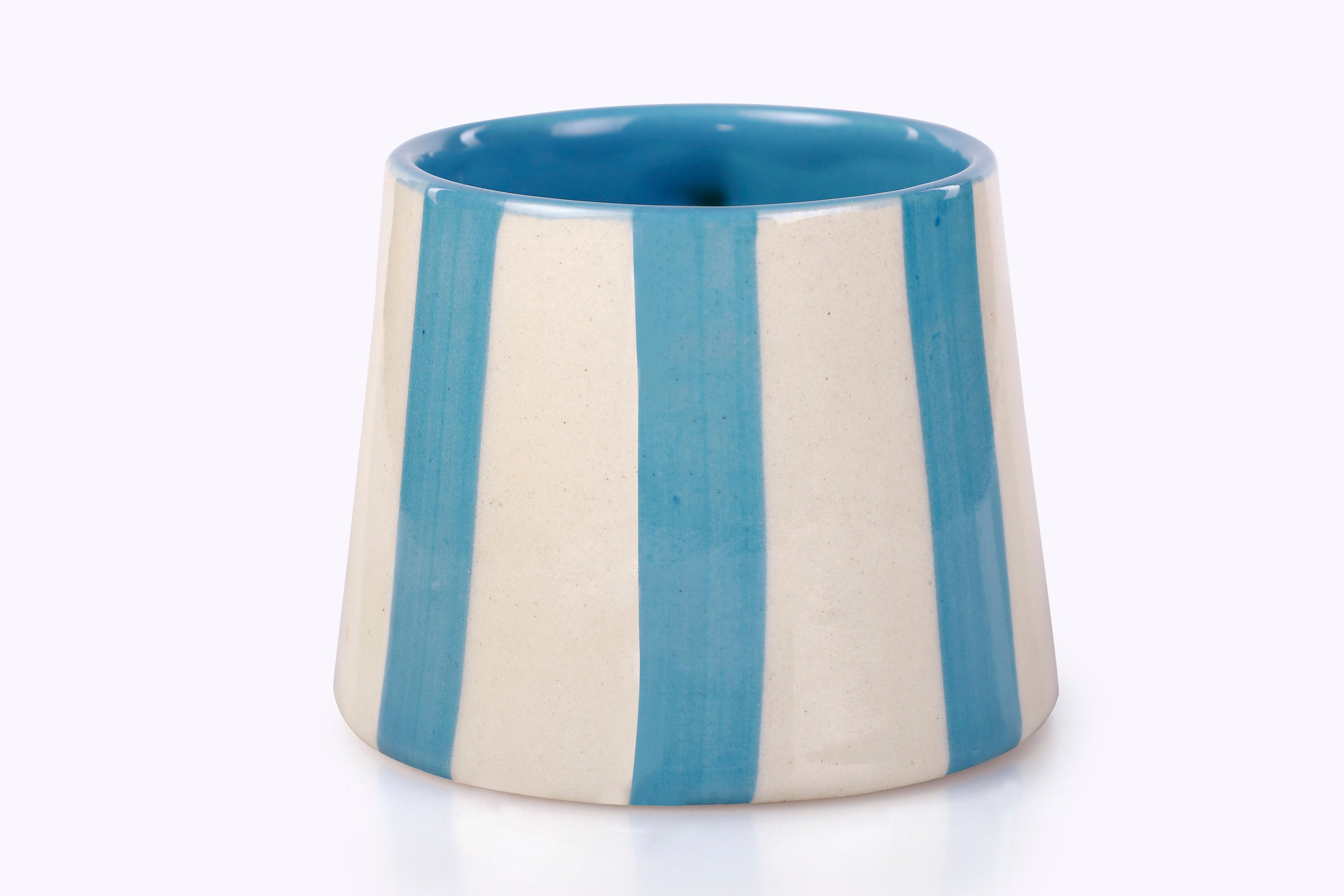 Ceramic Aqua Blue Stripe Coffee cup - Thumbnail 4