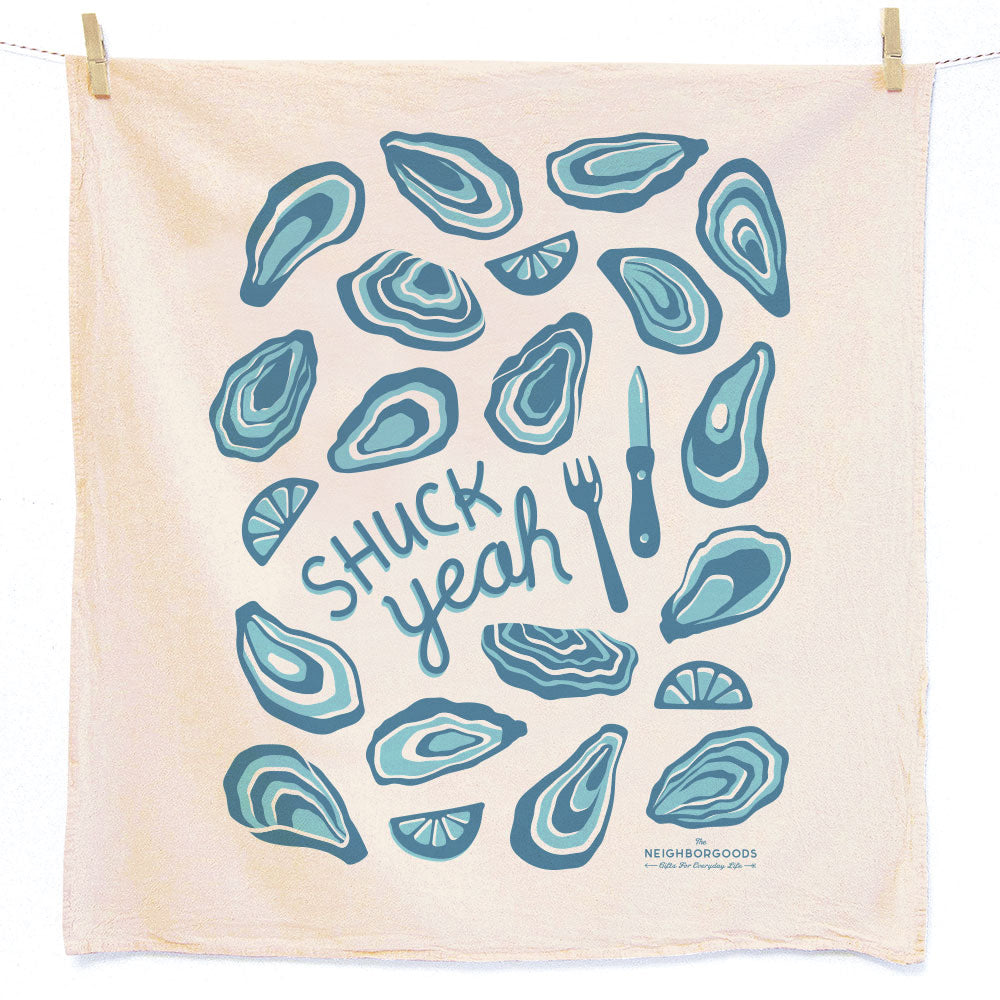Reusable Swedish sponge cloth  with oysters design, featuring the phrase "Shuck yeah"